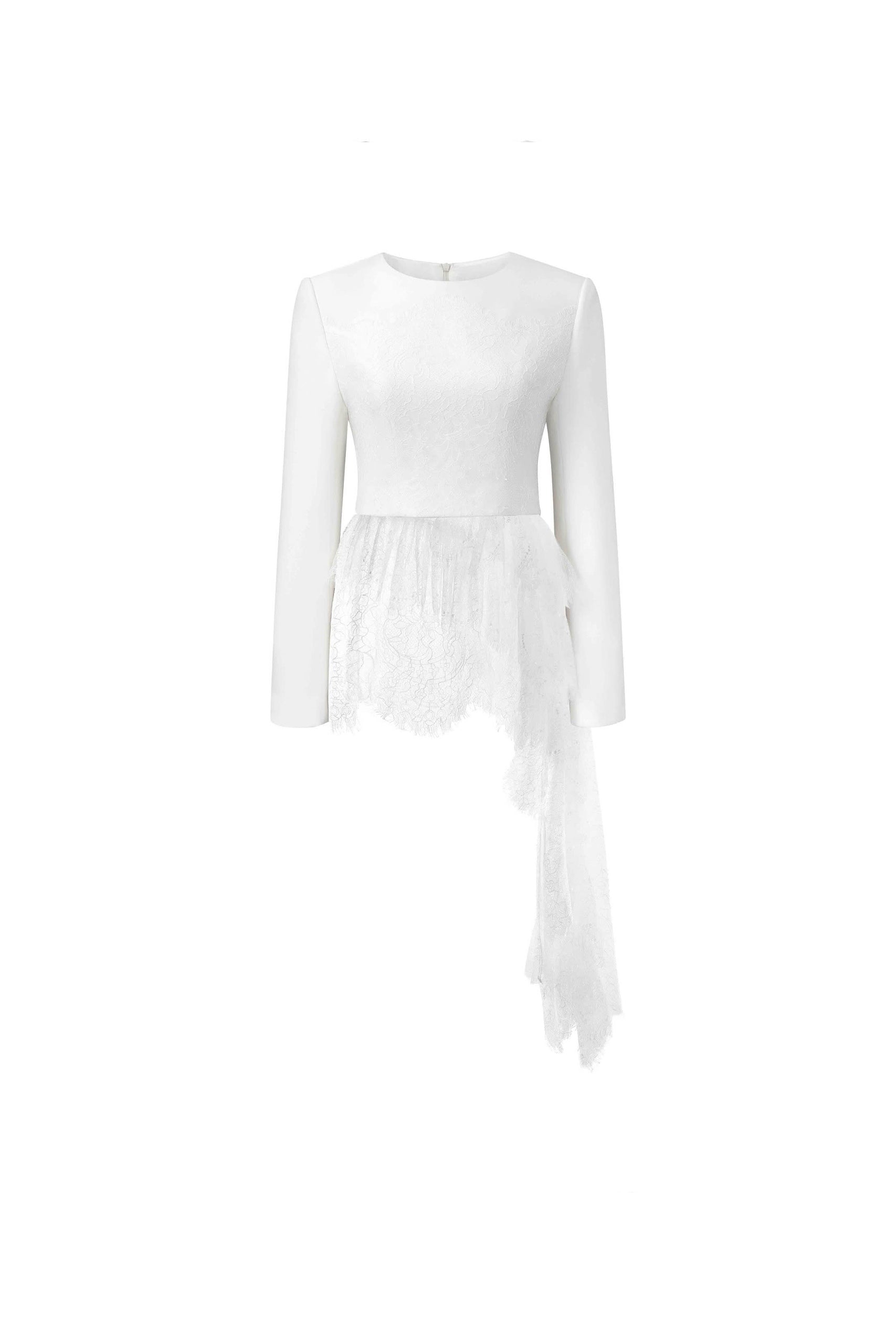 Mariin Asymmetric Jewel Neck Cotton Blend Top