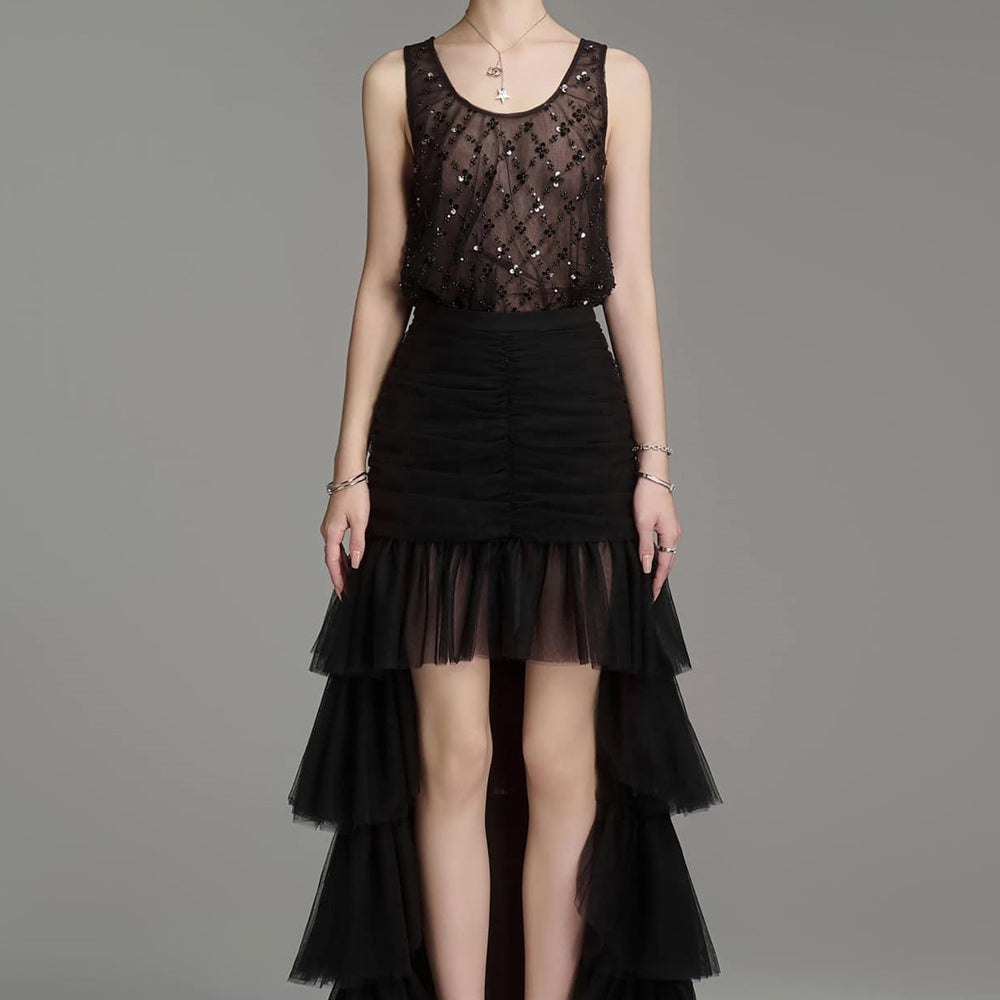 Castle Asymmetric Layered Tulle High-low Skirt