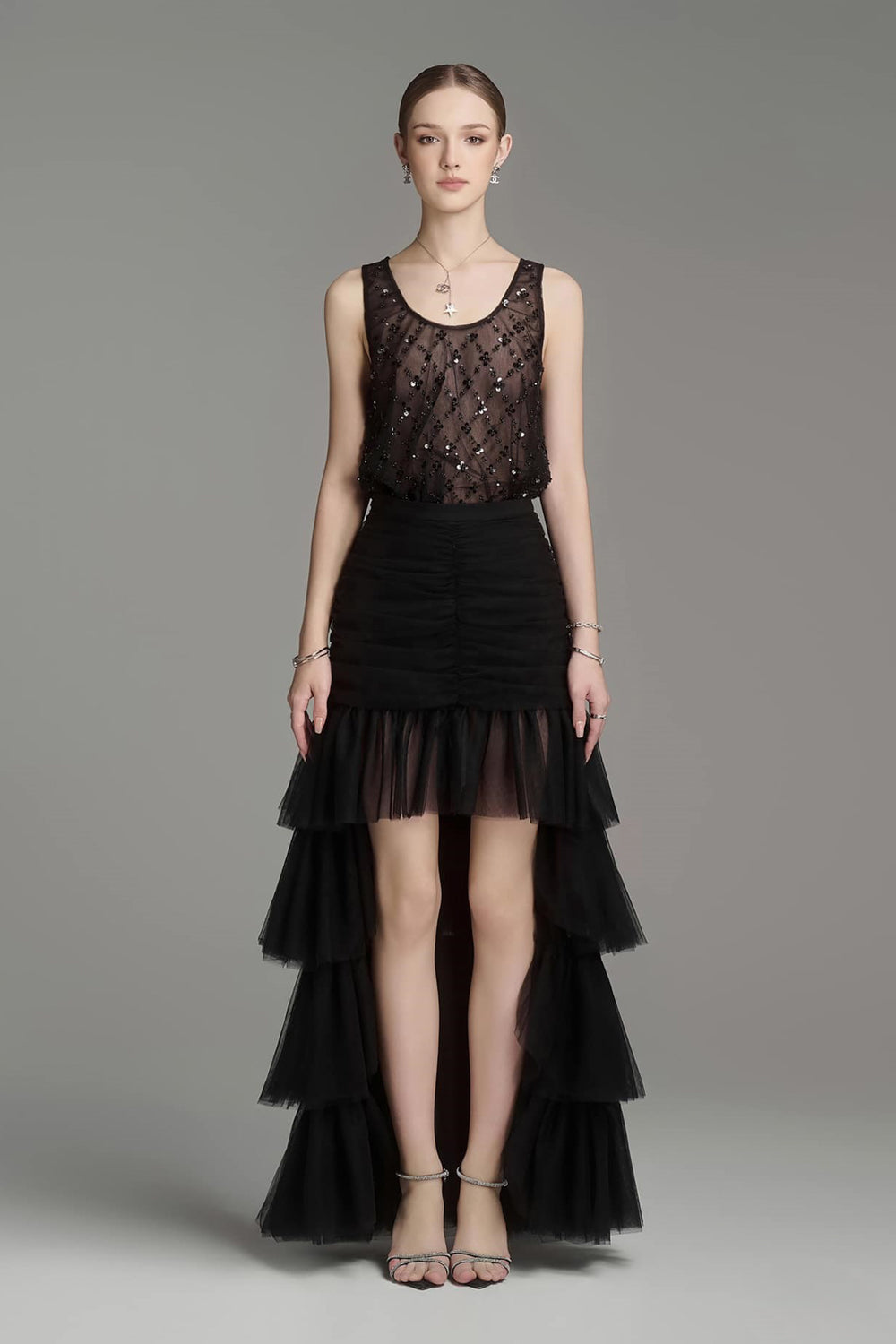 Castle Asymmetric Layered Tulle High-low Skirt