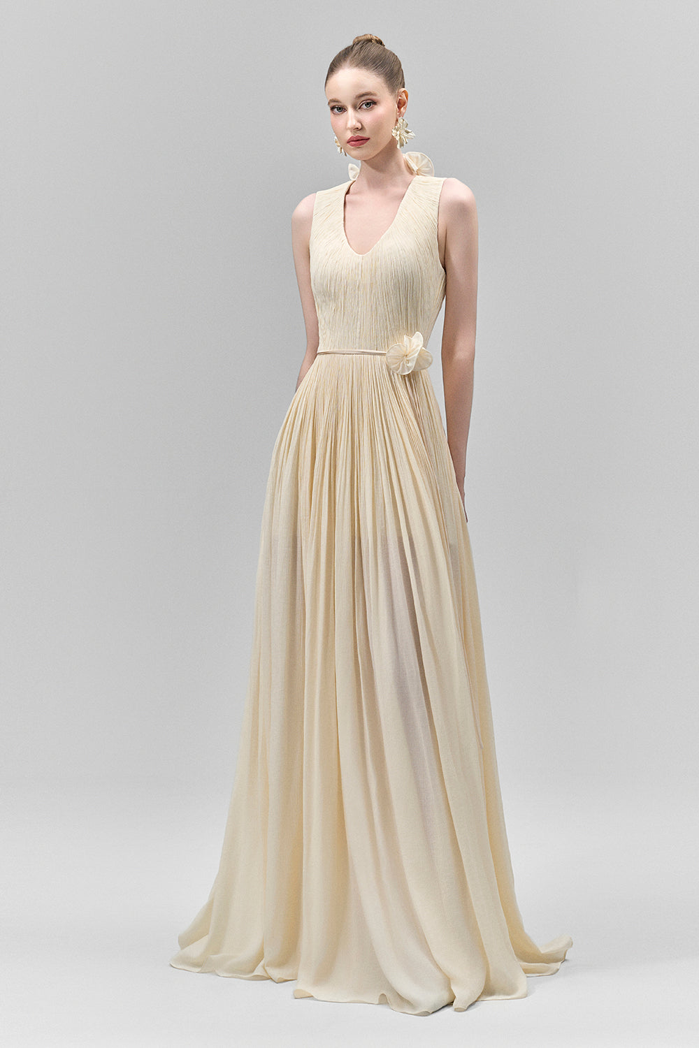 Women's Nasir Gathered Scoop Neck Tencel Floor Length Dress S/M/L/XL/Customize Light Green/Cream MEAN BLVD Women's Nasir Gathered Scoop Neck Tencel Floor Length Dress S/M/L/XL/Customize Light Green/Cream MEAN BLVD