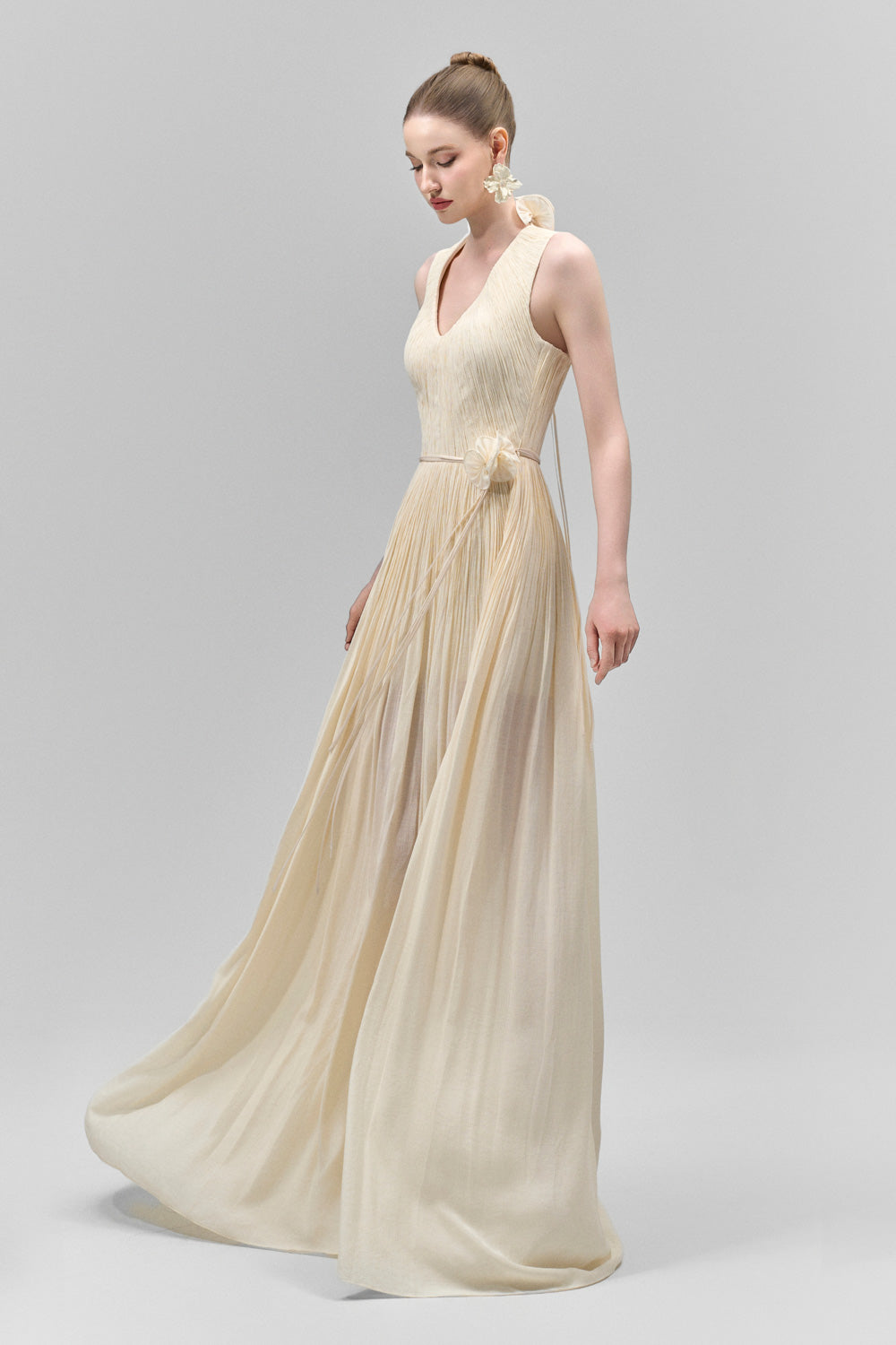Nasir Gathered Scoop Neck Tencel Floor Length Dress
