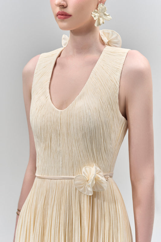 Nasir Gathered Scoop Neck Tencel Floor Length Dress