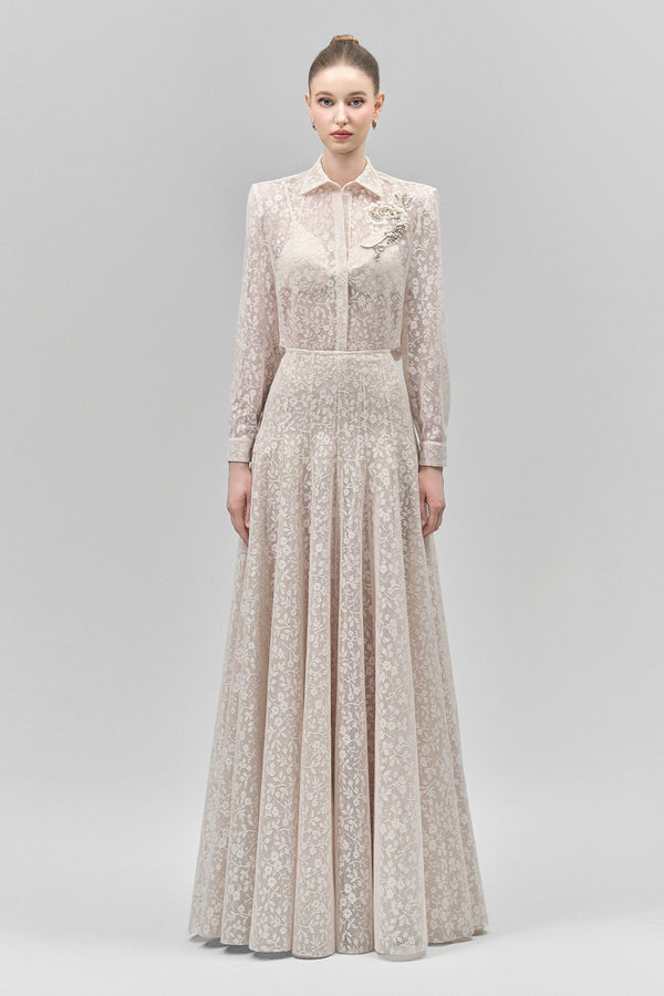 Luminara Straight Collared Neck Lace Shirt