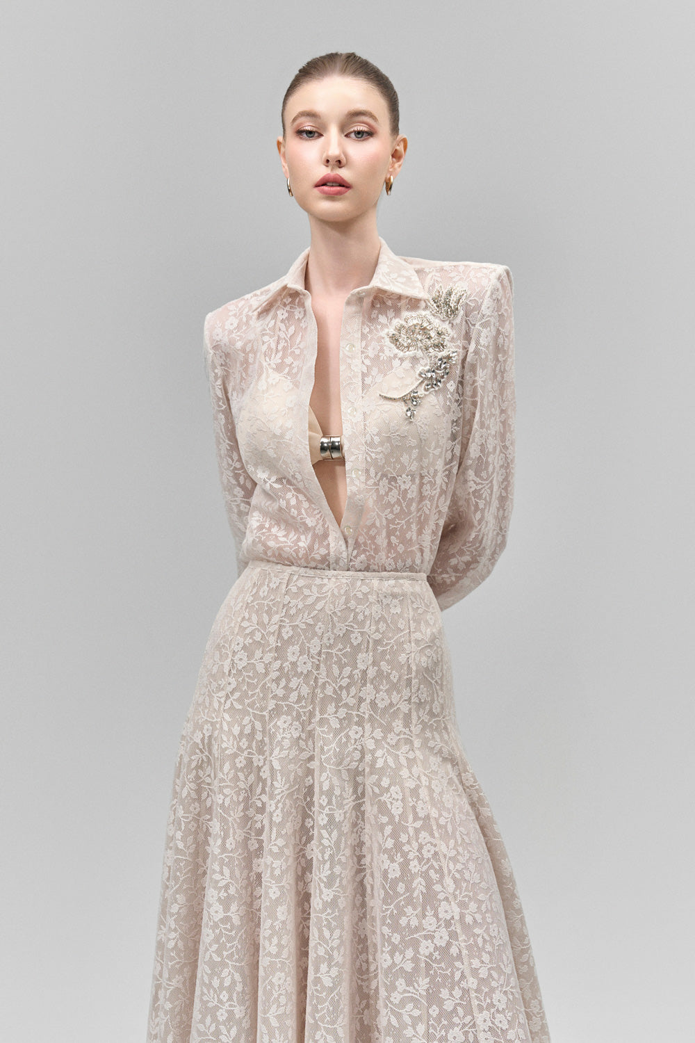 Luminara Straight Collared Neck Lace Shirt