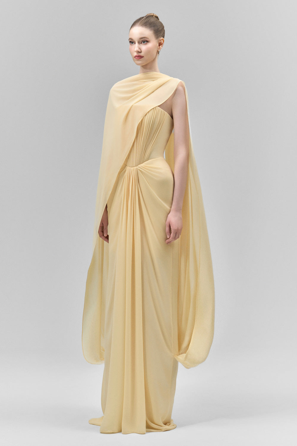 Marivelle Sheath Scarf Neck Chiffon Floor Length Dress