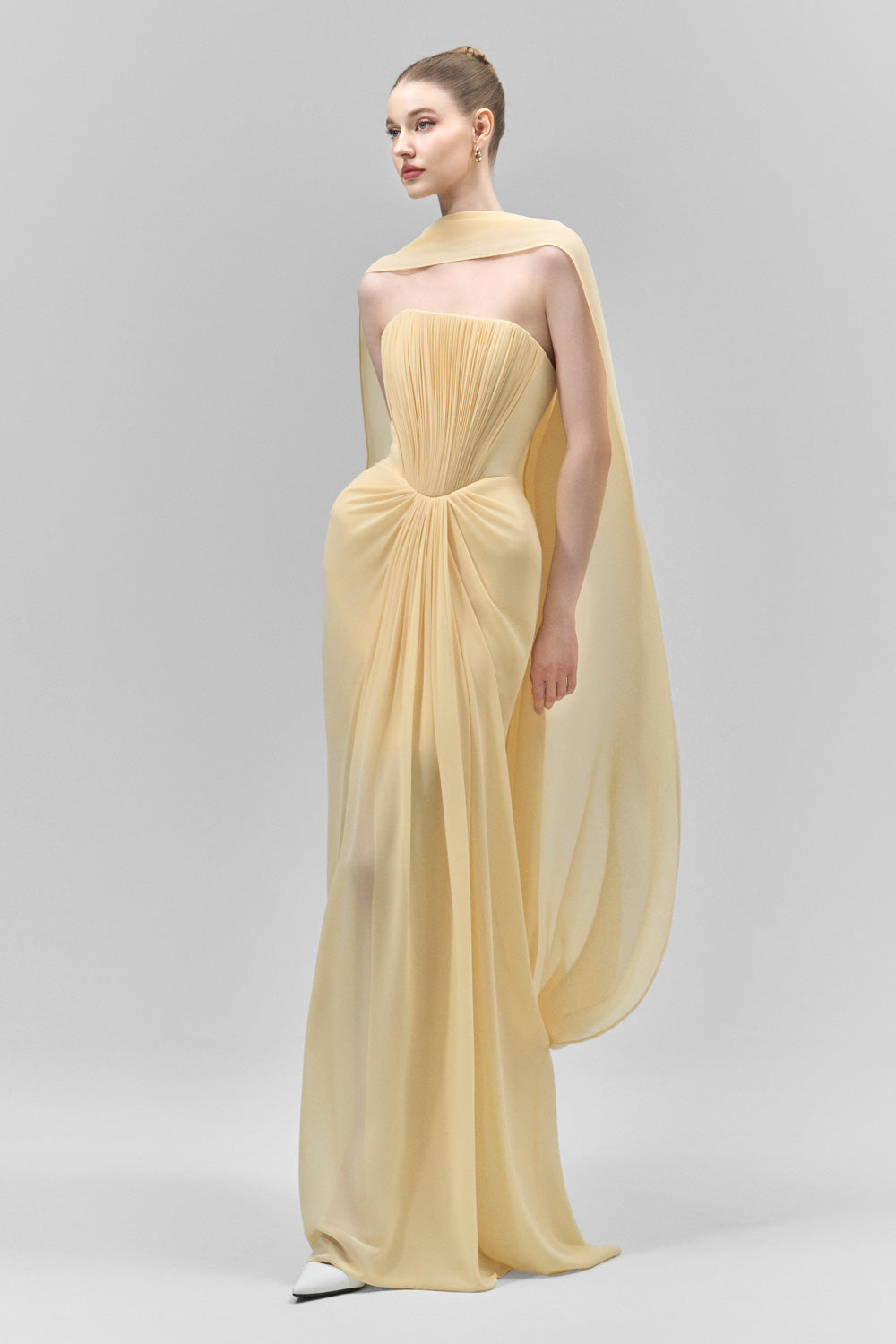 yellow dress with neck scarf Women's Marivelle Sheath Scarf Neck Chiffon Floor Length Dress S/M/L/XL/Customize Pastel Yellow/Light Blue/Sky Blue MEAN BLVD Sky Blue / M