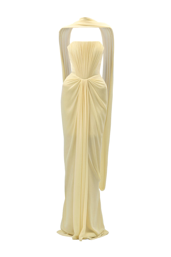 Marivelle Sheath Scarf Neck Chiffon Floor Length Dress