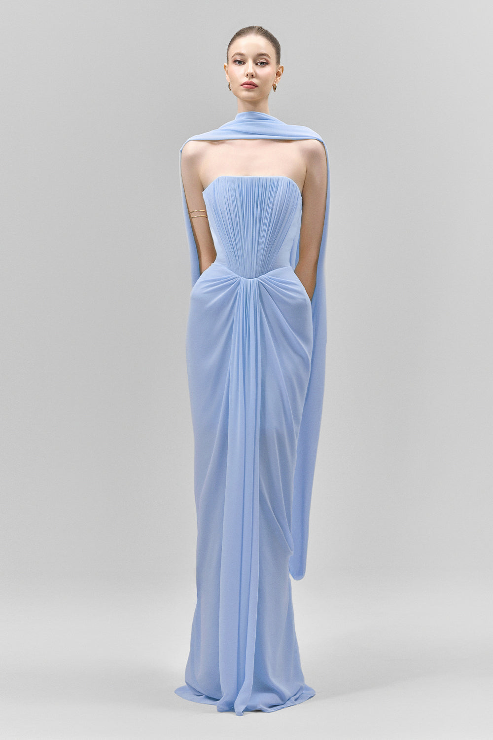 Marivelle Sheath Scarf Neck Chiffon Floor Length Dress