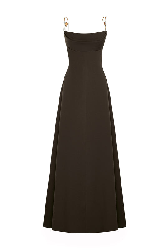 Lirien A-line Cowl Neck Crepe Floor Length Dress