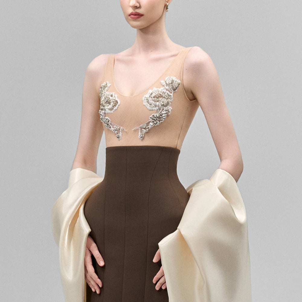 Serilda Bodycon Scoop Neck Mesh Bodysuit