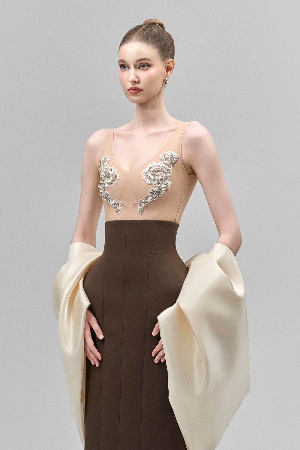 Women's Serilda Bodycon Scoop Neck Mesh Bodysuit S/M/L/XL/Customize Nude MEAN BLVD, Nude / S