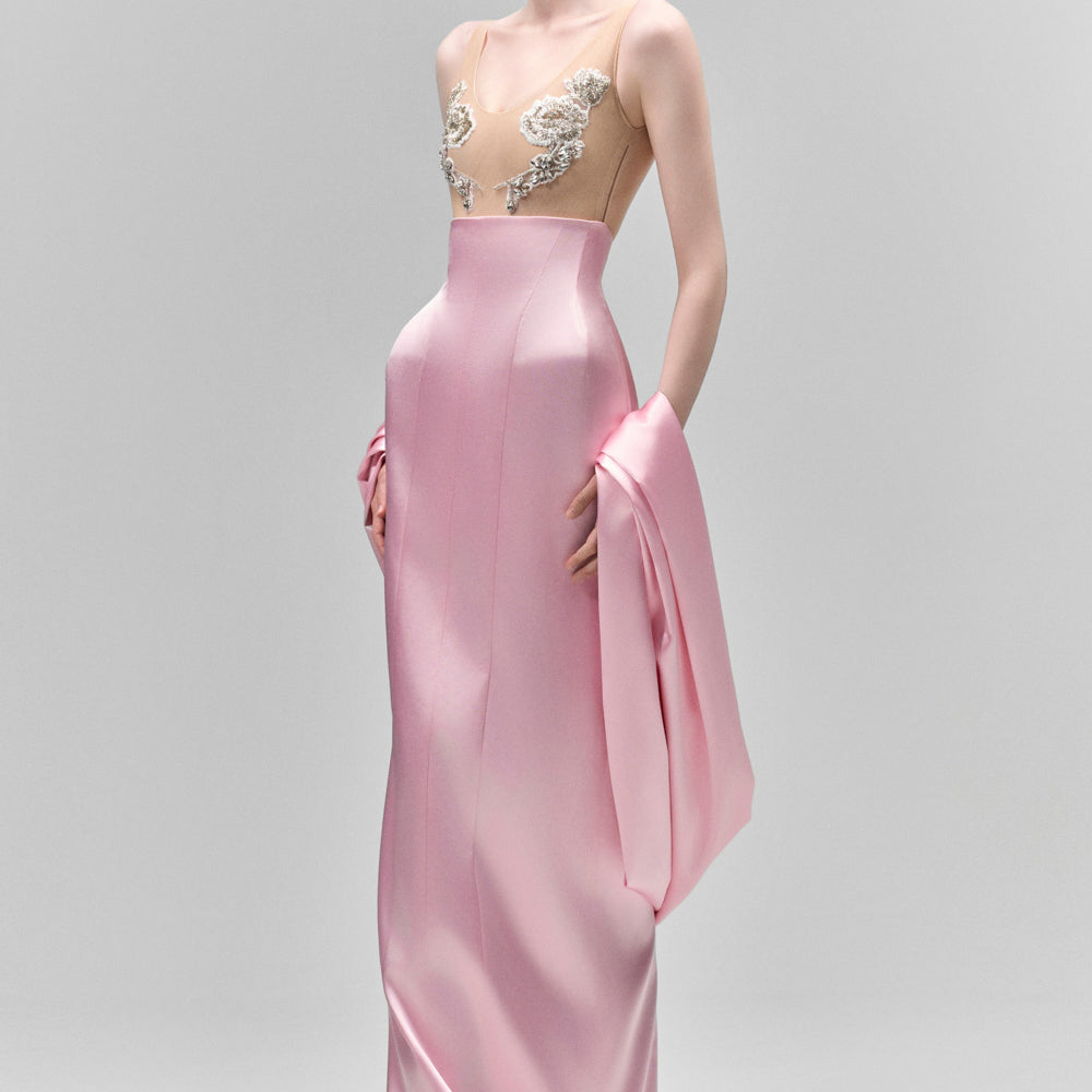 Thalia Sheath High Waist Satin Floor Length Skirt