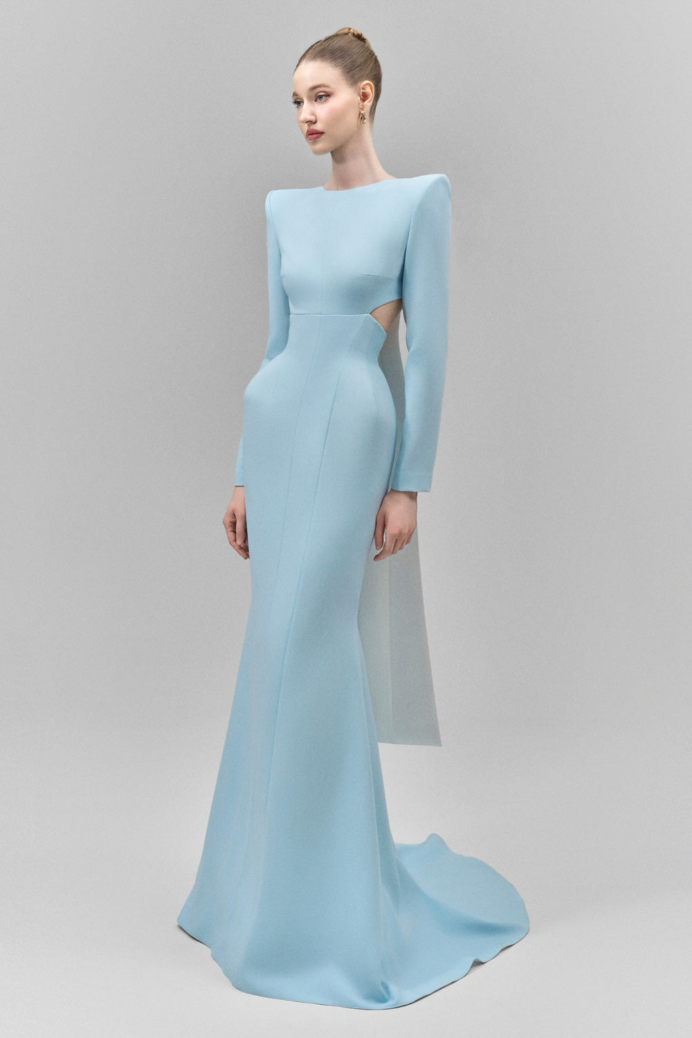 Women's Calliope Mermaid Square Shoulder Polyester Floor Length Dress S/M/L/XL/Customize Pale Blue MEAN BLVD, Pale Blue / S