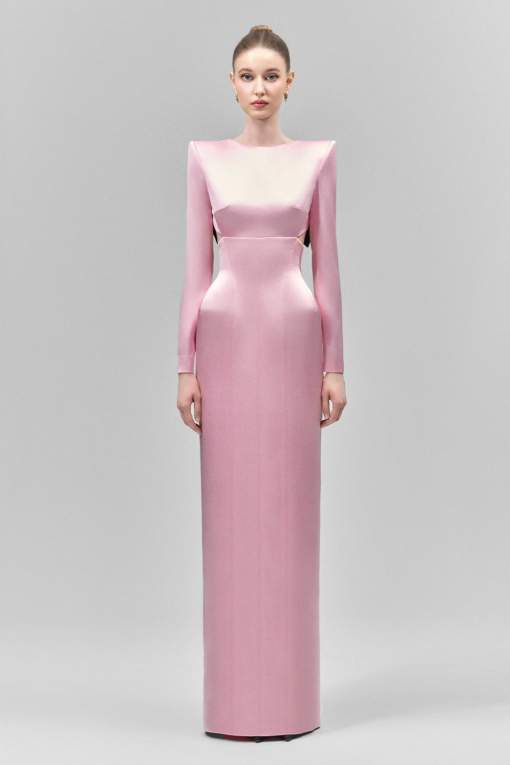 Elyndra Sheath Cut-Out Satin Floor Length Dress