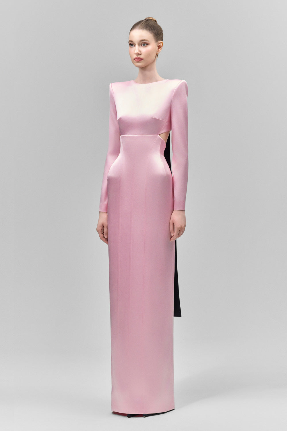 Elyndra Sheath Cut-Out Satin Floor Length Dress