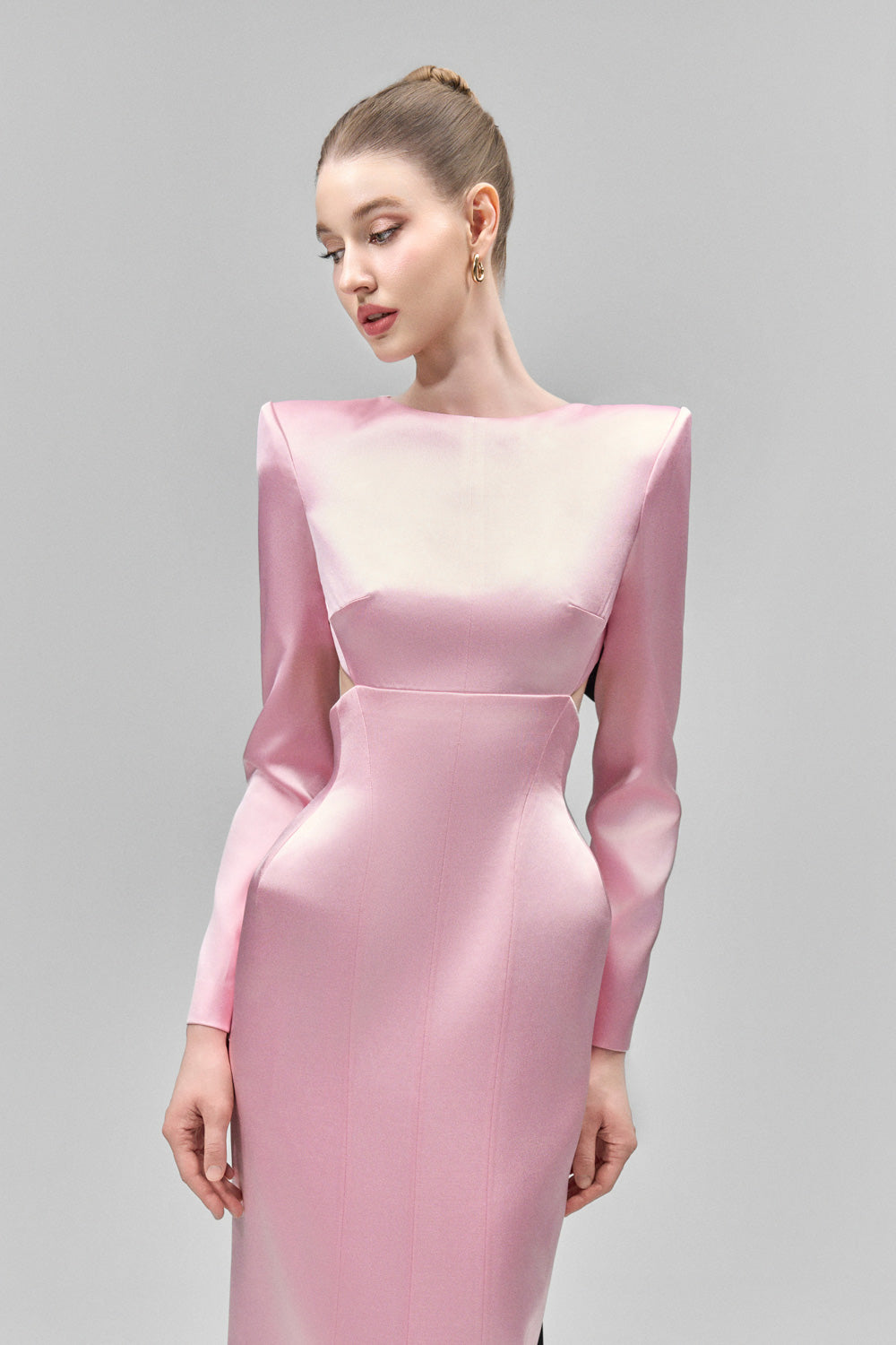 Elyndra Sheath Cut-Out Satin Floor Length Dress