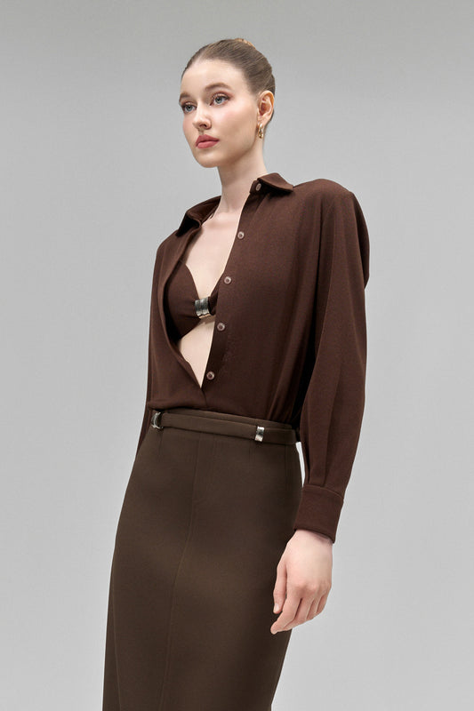 Sylvara Straight Collared Neck Jersey Shirt