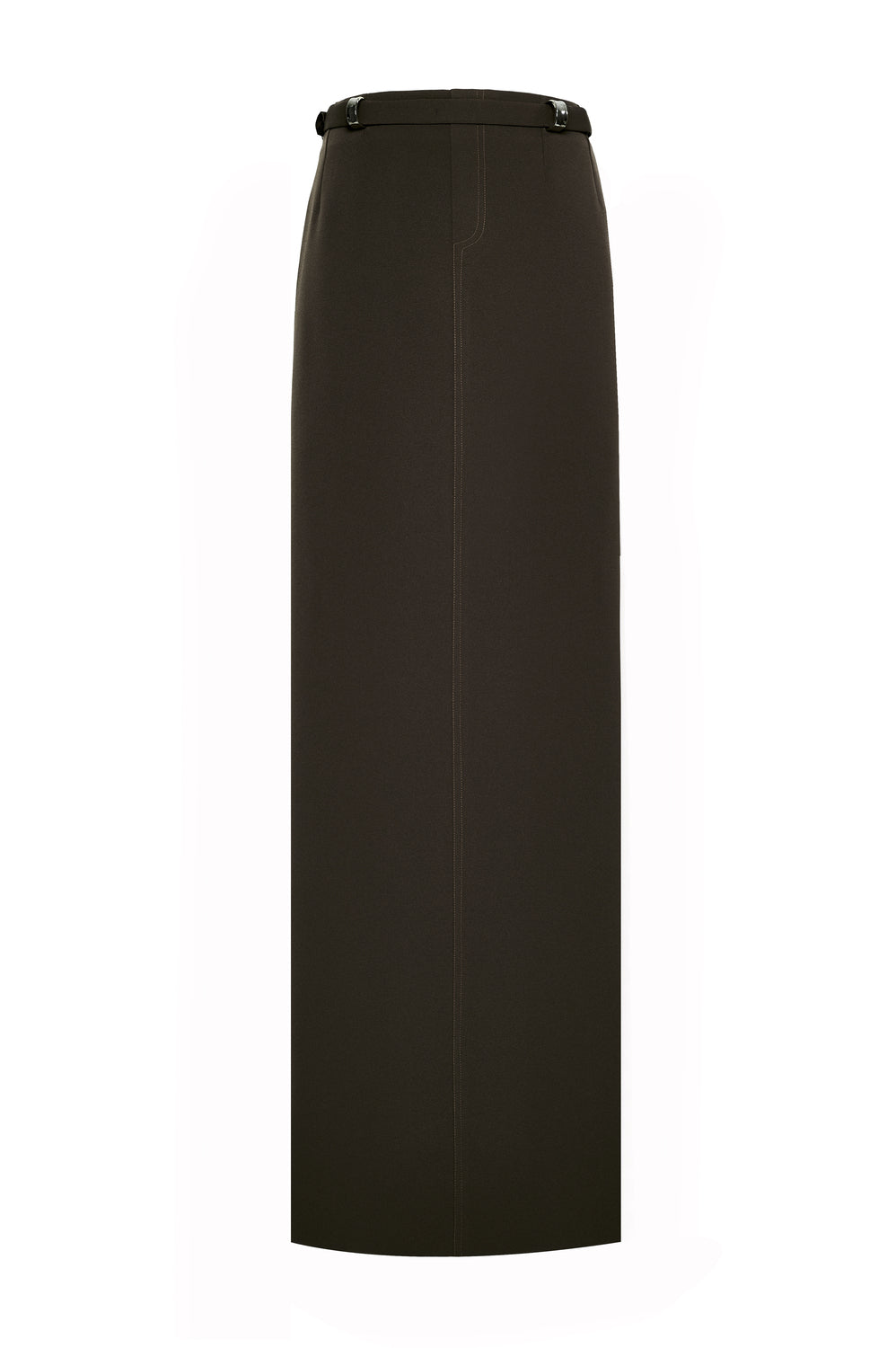 Sylvara Straight Belt Strap Crepe Floor Length Skirt