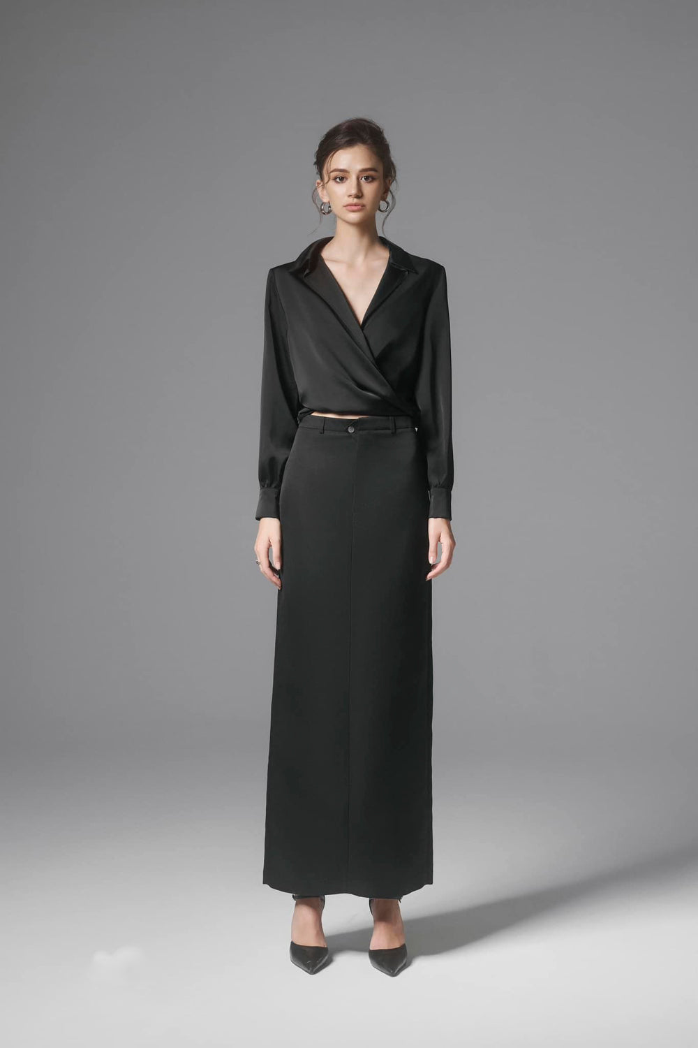 Miranda Straight Front Zipper Silk Blend Ankle Length Skirt