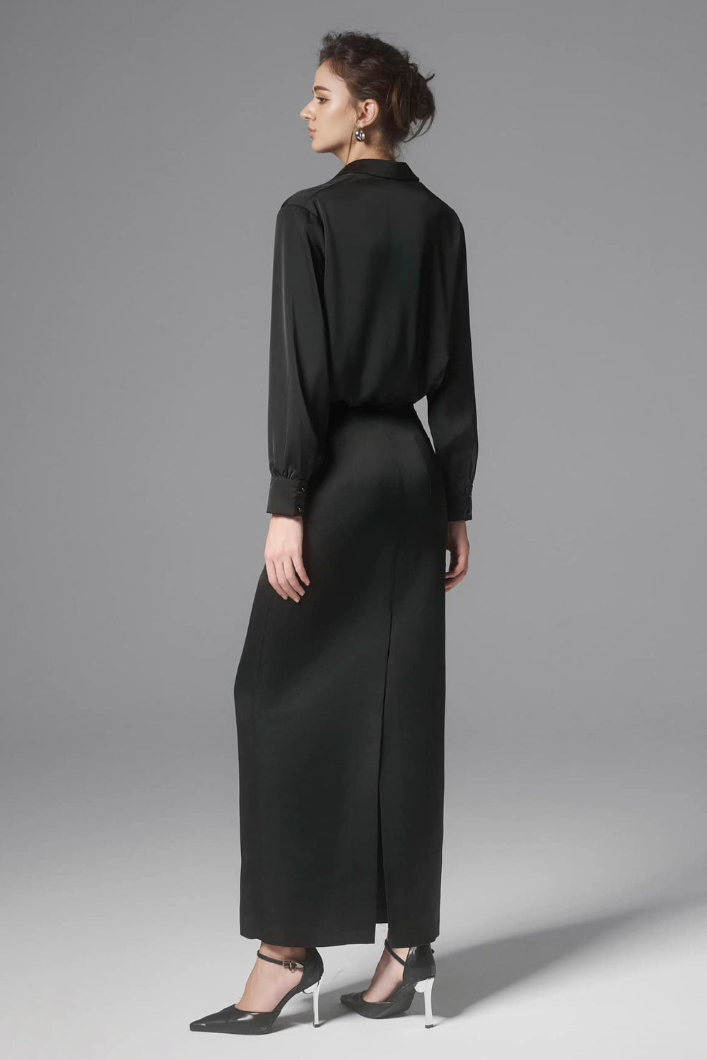 Miranda Straight Front Zipper Silk Blend Ankle Length Skirt