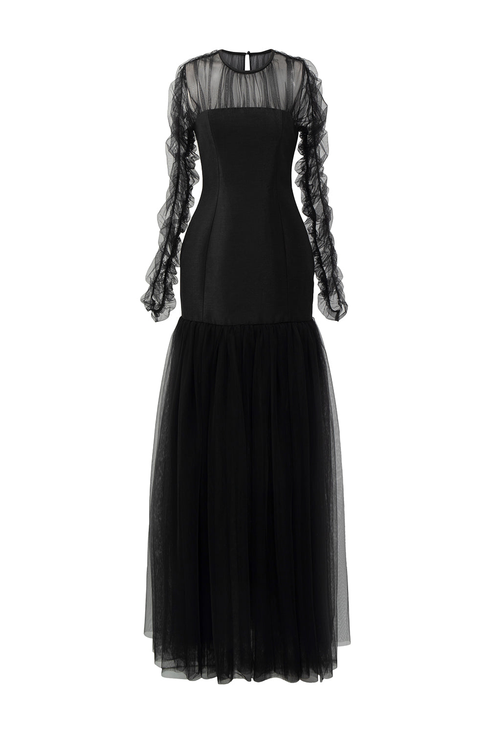 Morela Drop Waist See-Through Tulle Floor Length Dress