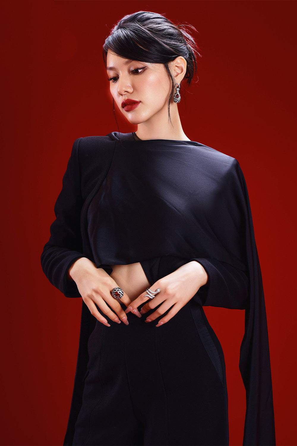 Eleanor Crossover Symmetric Flap Twill Silk Jacket