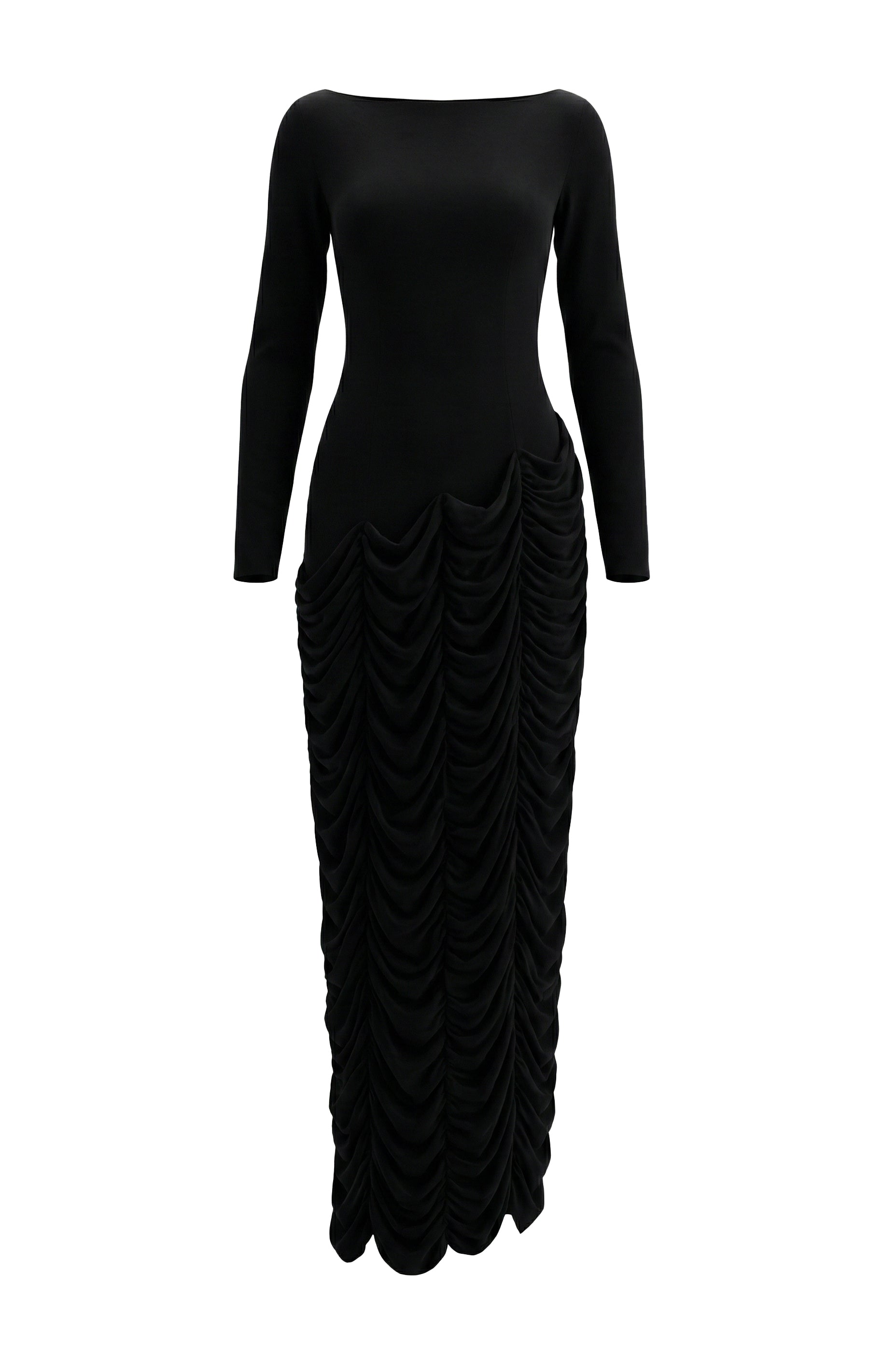 black maxi dress xs Women's Zera Boat Neck Gathering Maxi Dress XS/S/M/L/XL/XXL Black MEAN BLVD Black / L