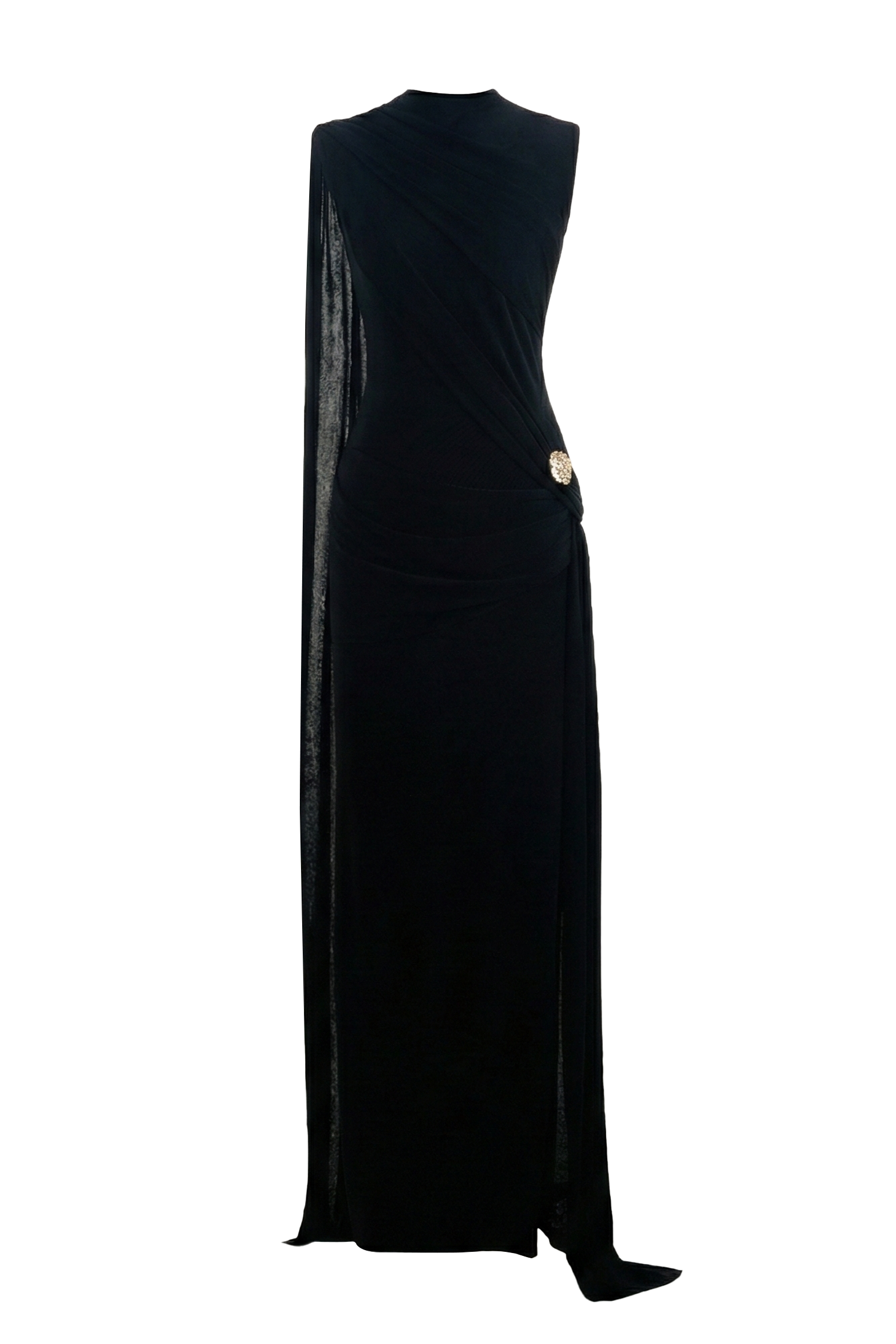 Onyra Asymmetric Sleeve Metal Maxi Dress