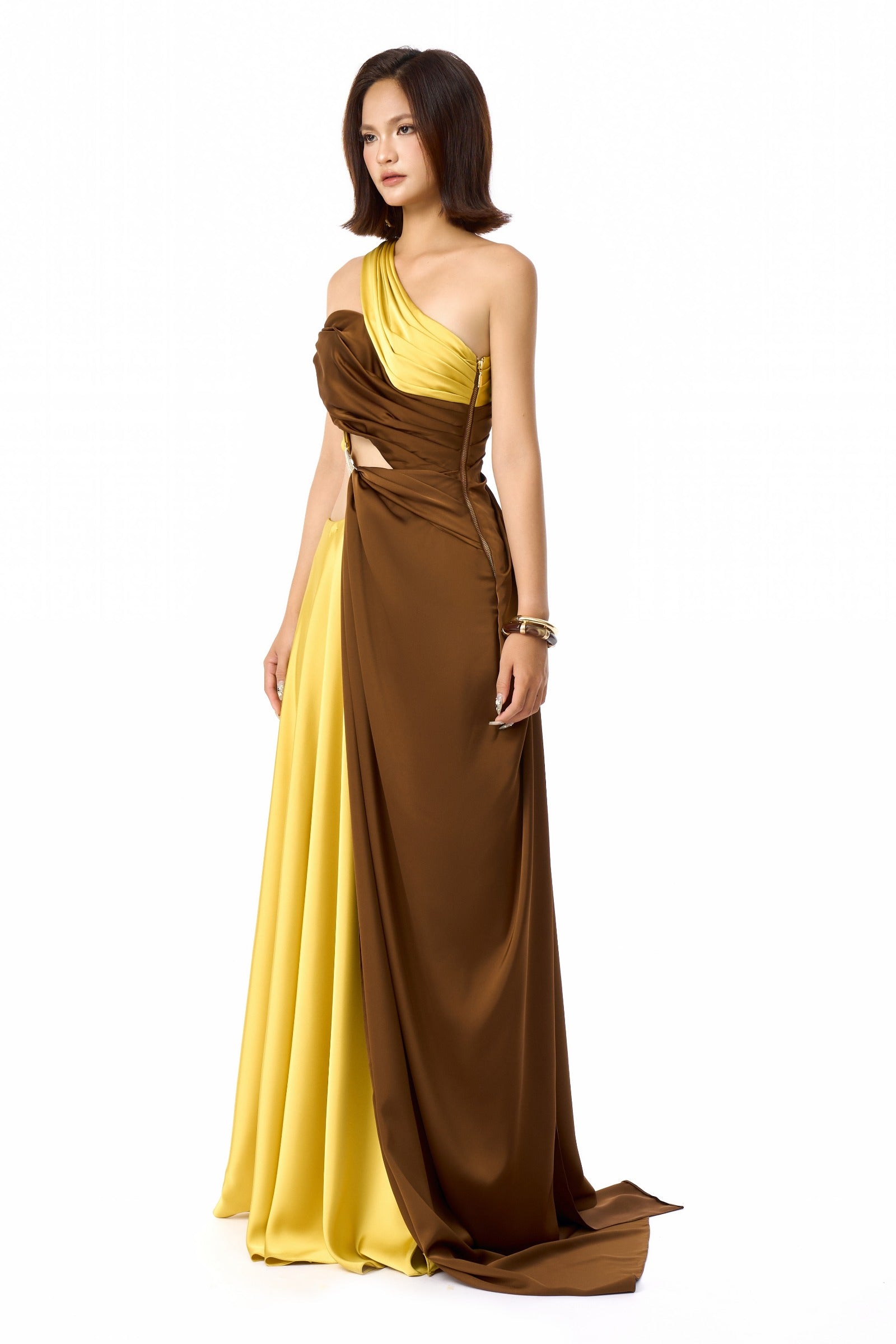 Spiral Asymmetric Neck Maxi Dress