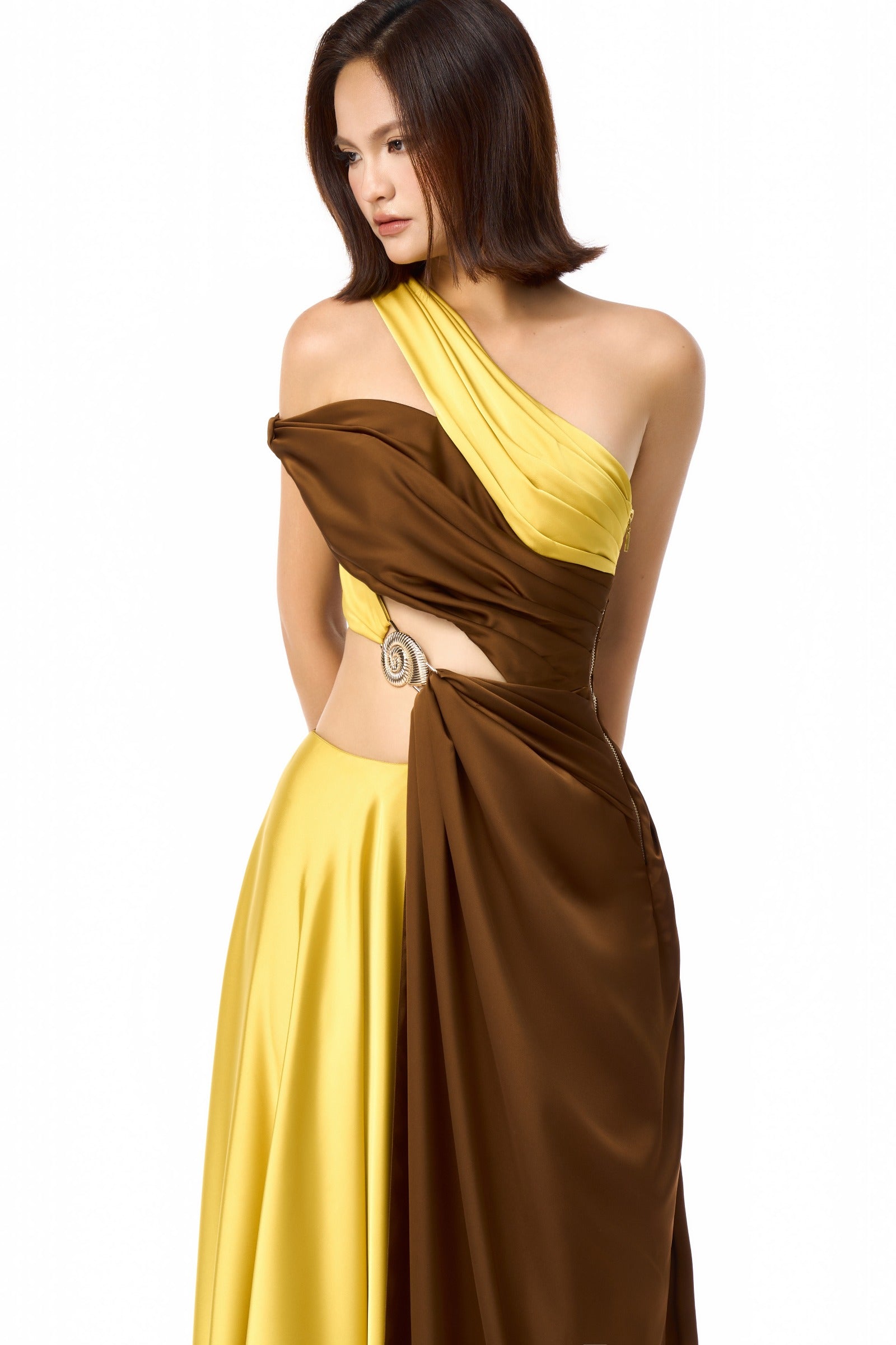 Spiral Asymmetric Neck Maxi Dress