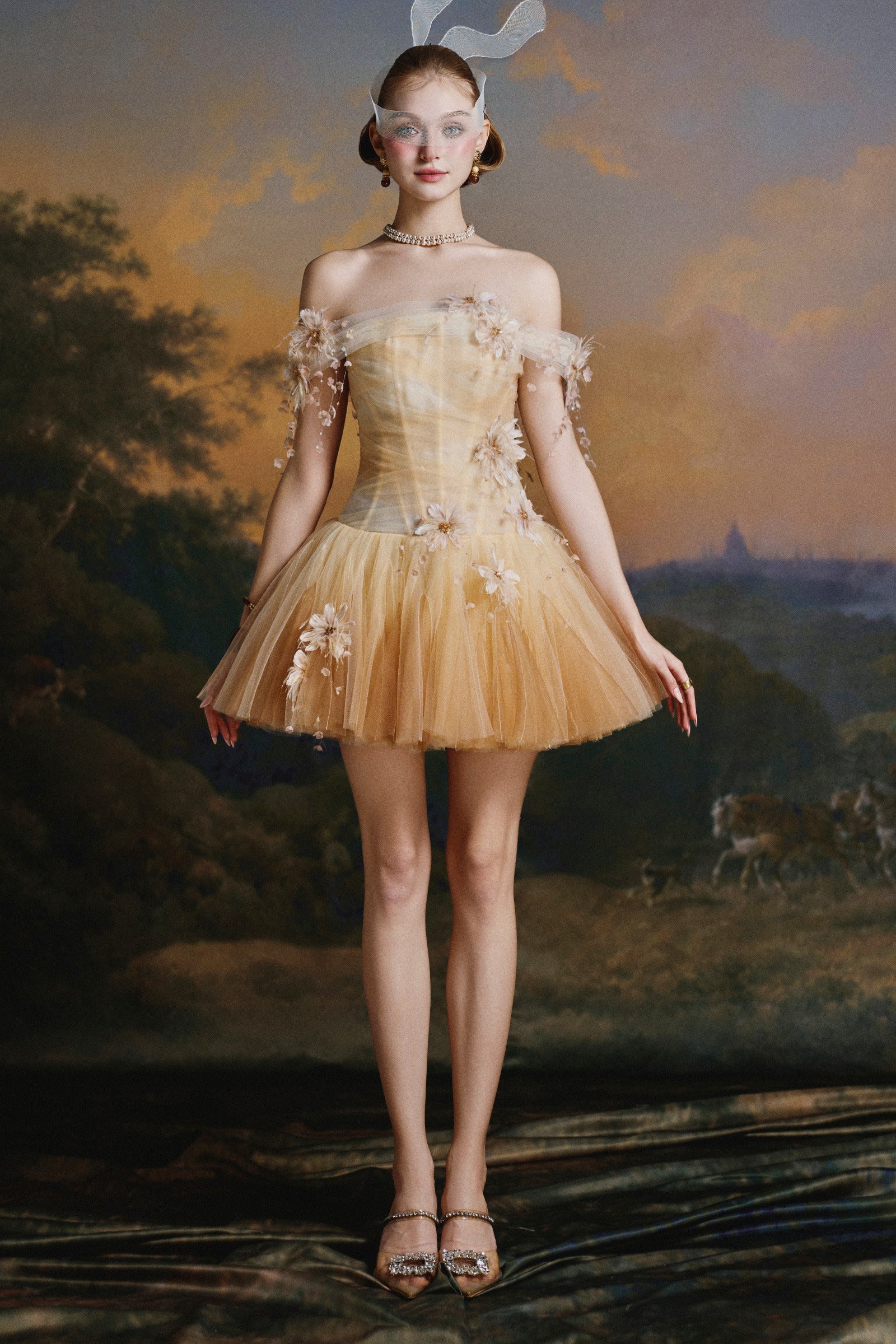 Aureline Floral Applique Mini Dress