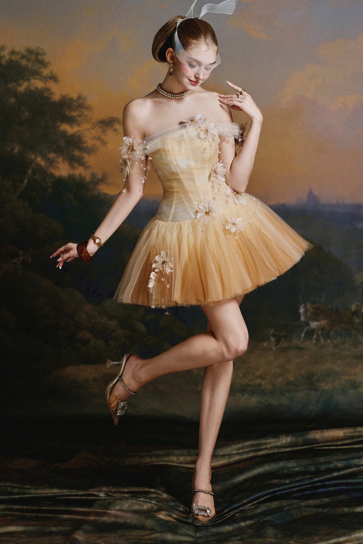 Aureline Floral Applique Mini Dress