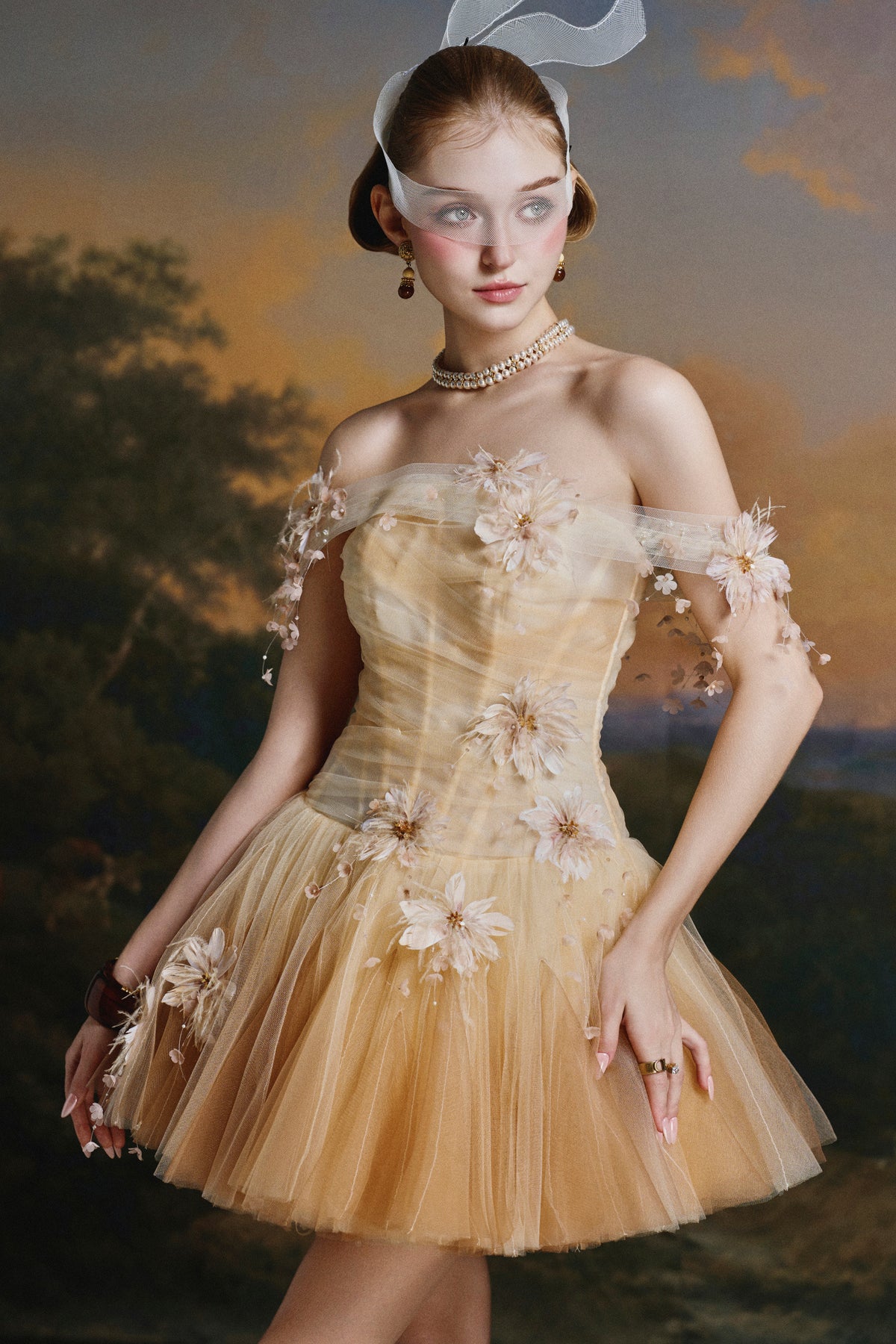 Aureline Floral Applique Mini Dress
