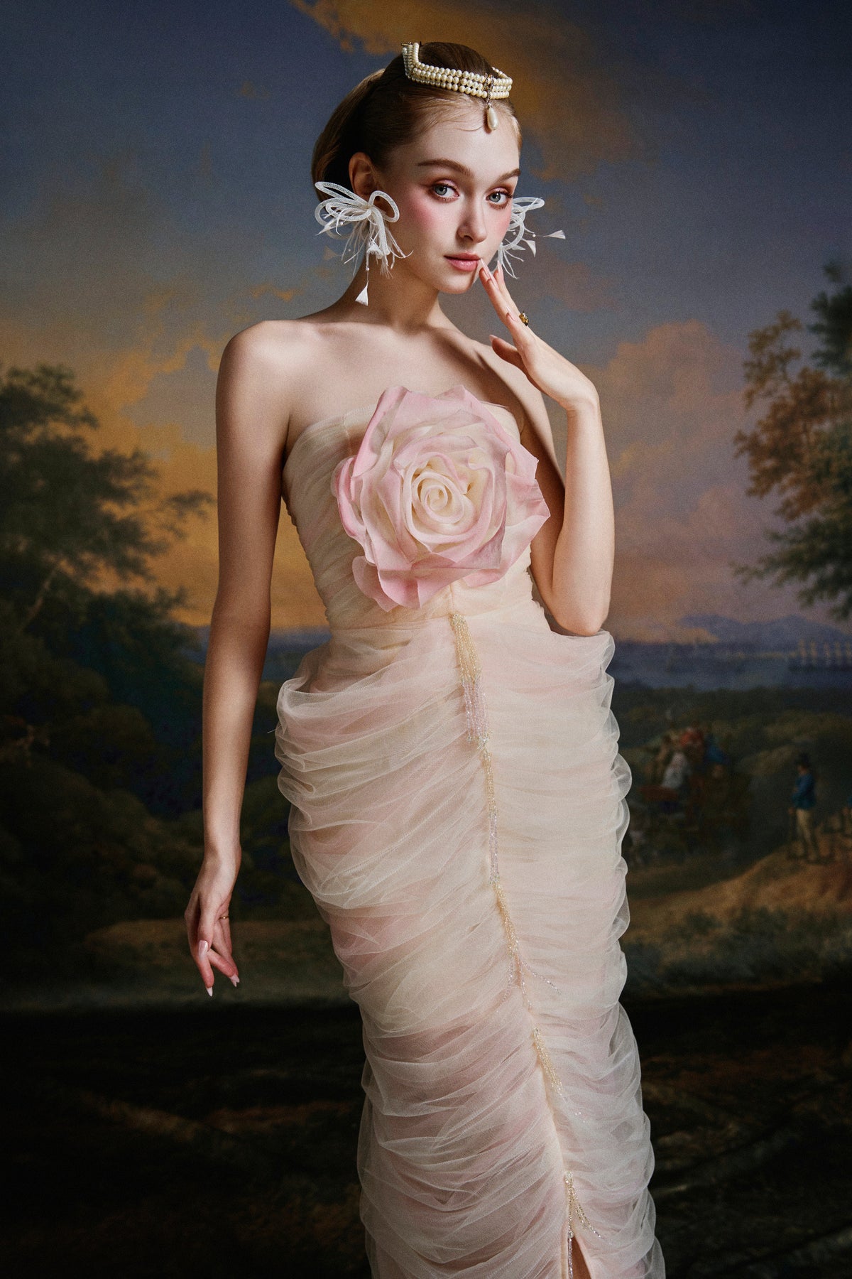 Roseline Rose Applique Midi Dress