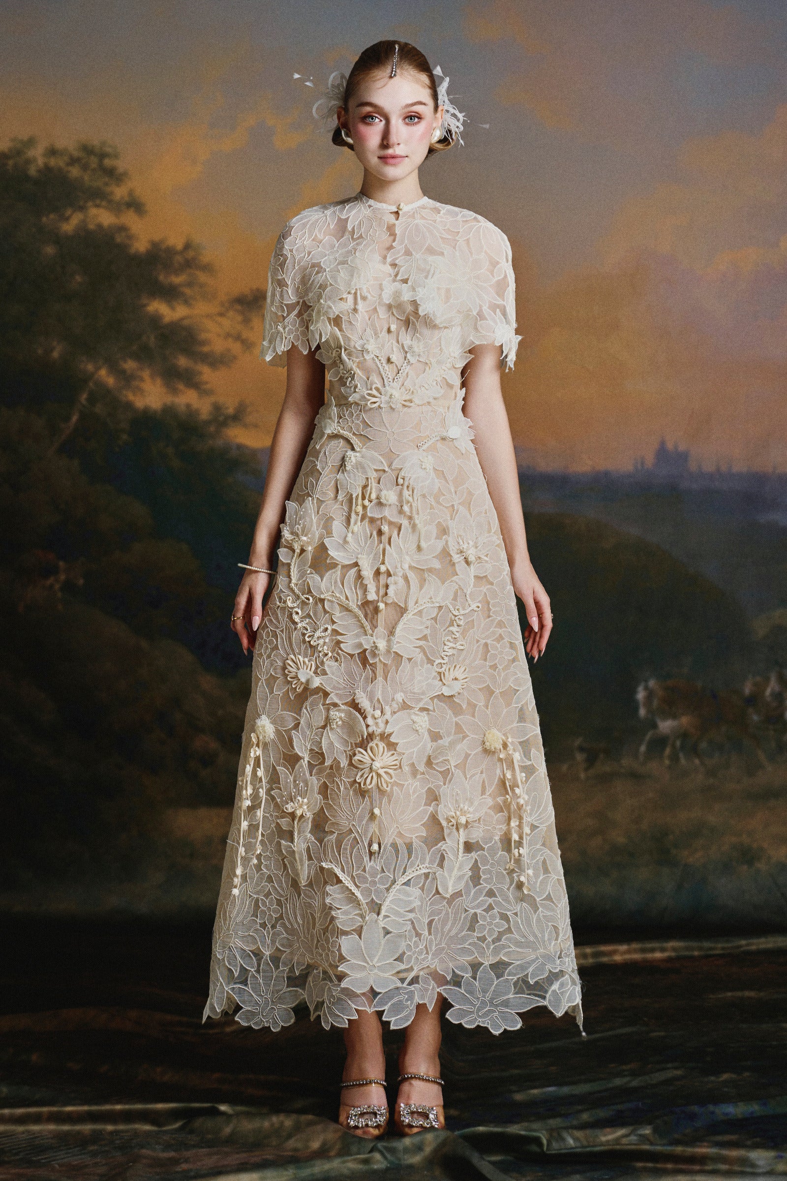 Sisley Floral Applique Midi Dress