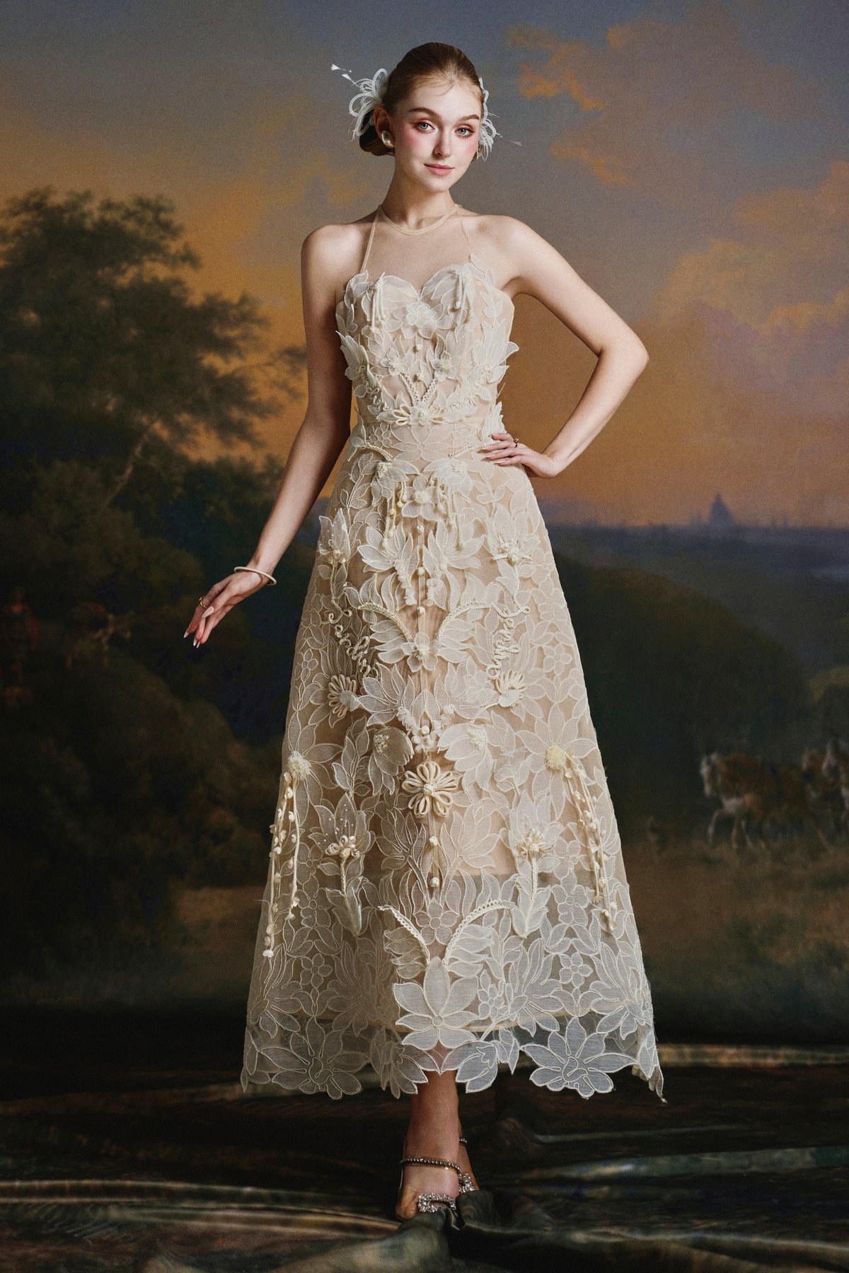 Sisley Floral Applique Midi Dress