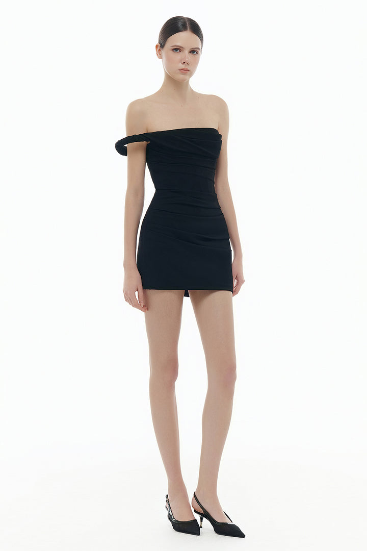 Madeleine Straight Across Neck Draped Mini Dress - MEAN BLVD