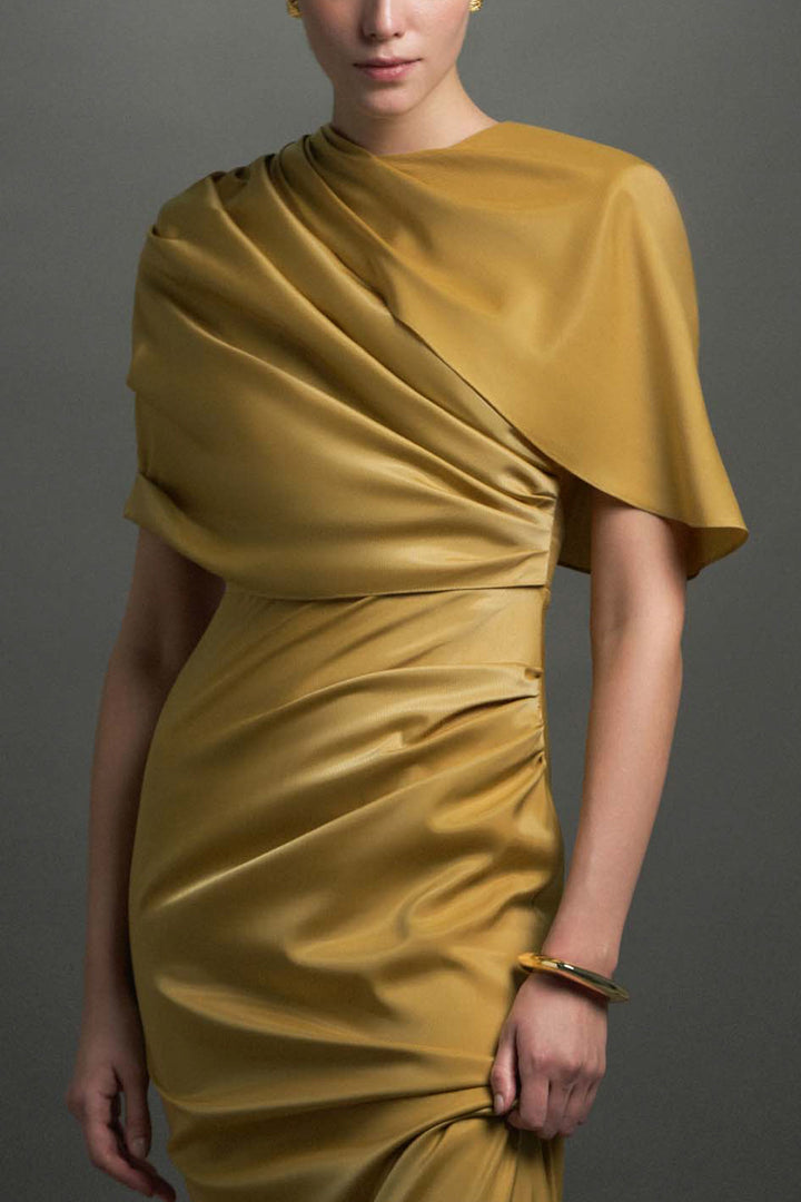 Maia Asymmetric Sleeve Draped Maxi Dress - MEAN BLVD