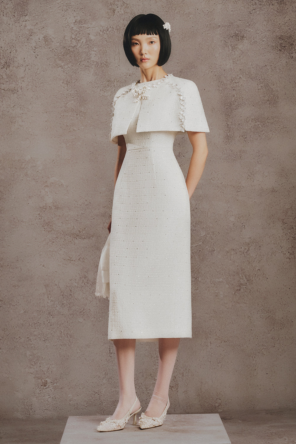 cape sleeve midi dress Women's Mara Cape Sleeve Midi Dress White S/M/L/Customize MEAN BLVD White / Customize