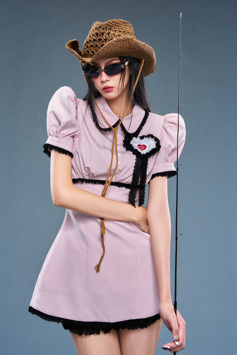 cider black dress Evelyn Black-Pink Bow Bodycon Mini Dress main image 0
