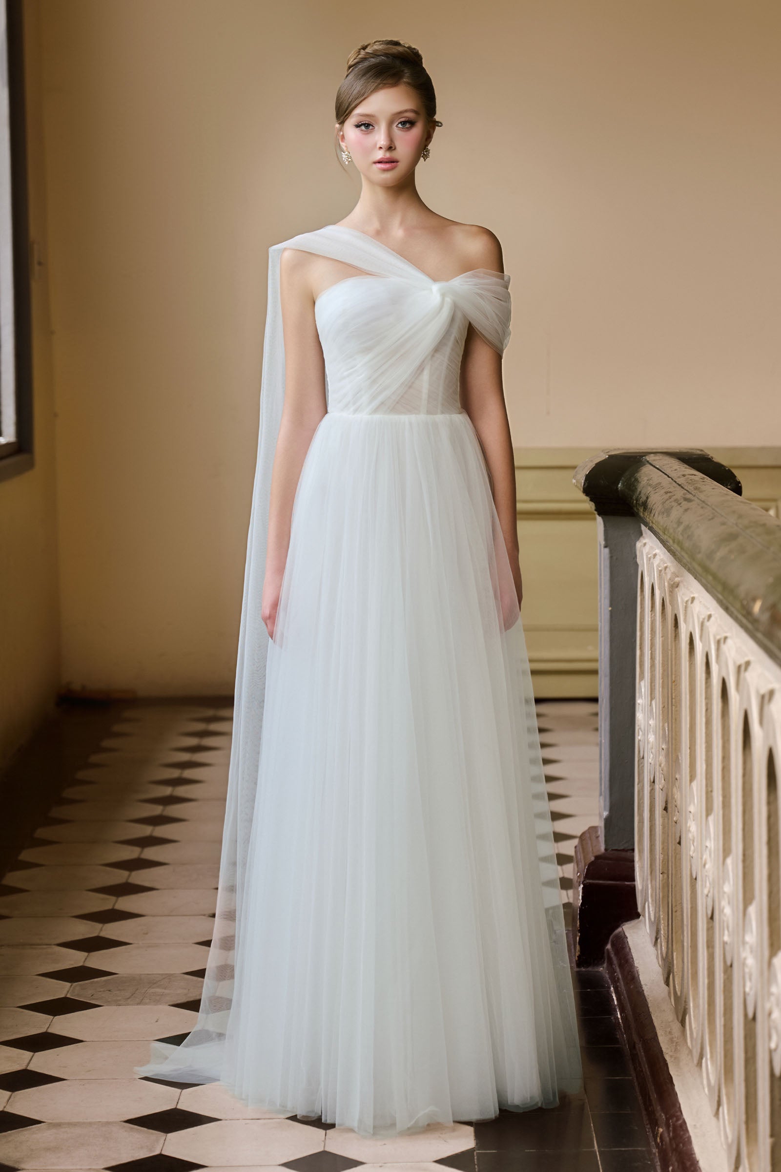Margaret Asymmetric Neck Maxi Dress Bright White / M