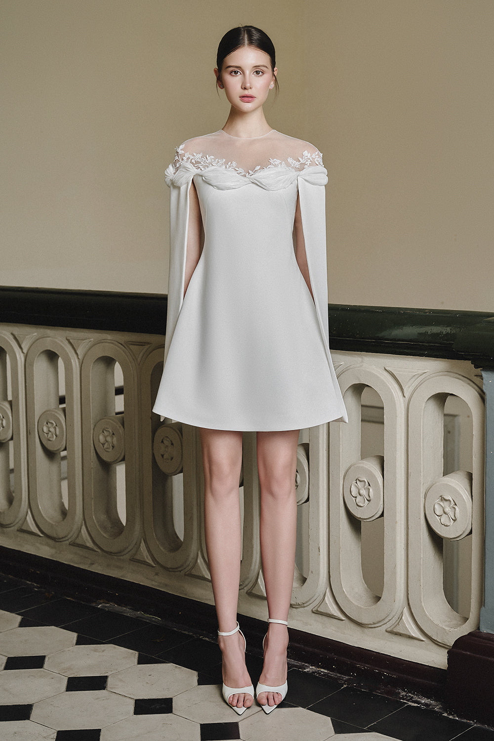 Women's Margaret Cape Sleeve Mini Dress Off White S/M/L/Customize MEAN BLVD, Off White / S