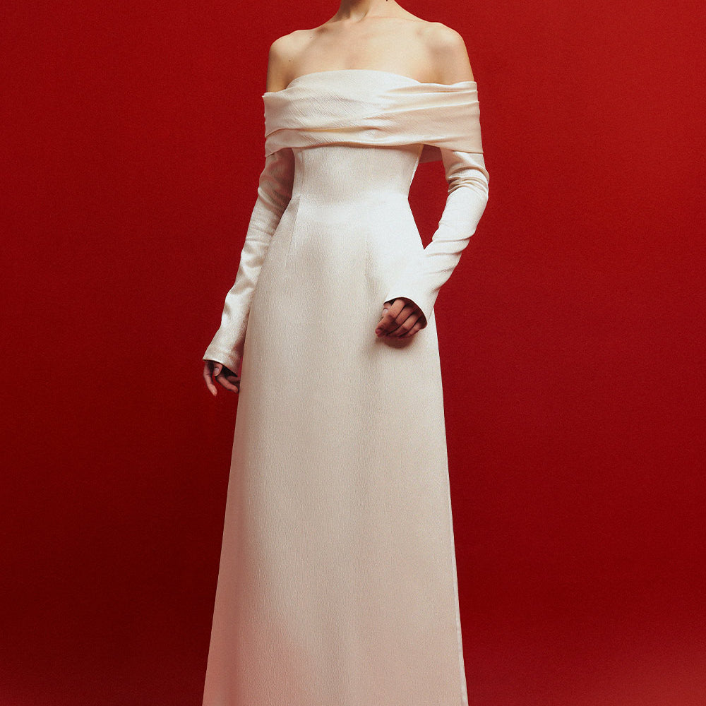 Thy A-line Off-Shoulder Taffeta Silk Floor Length Ao Dai Set
