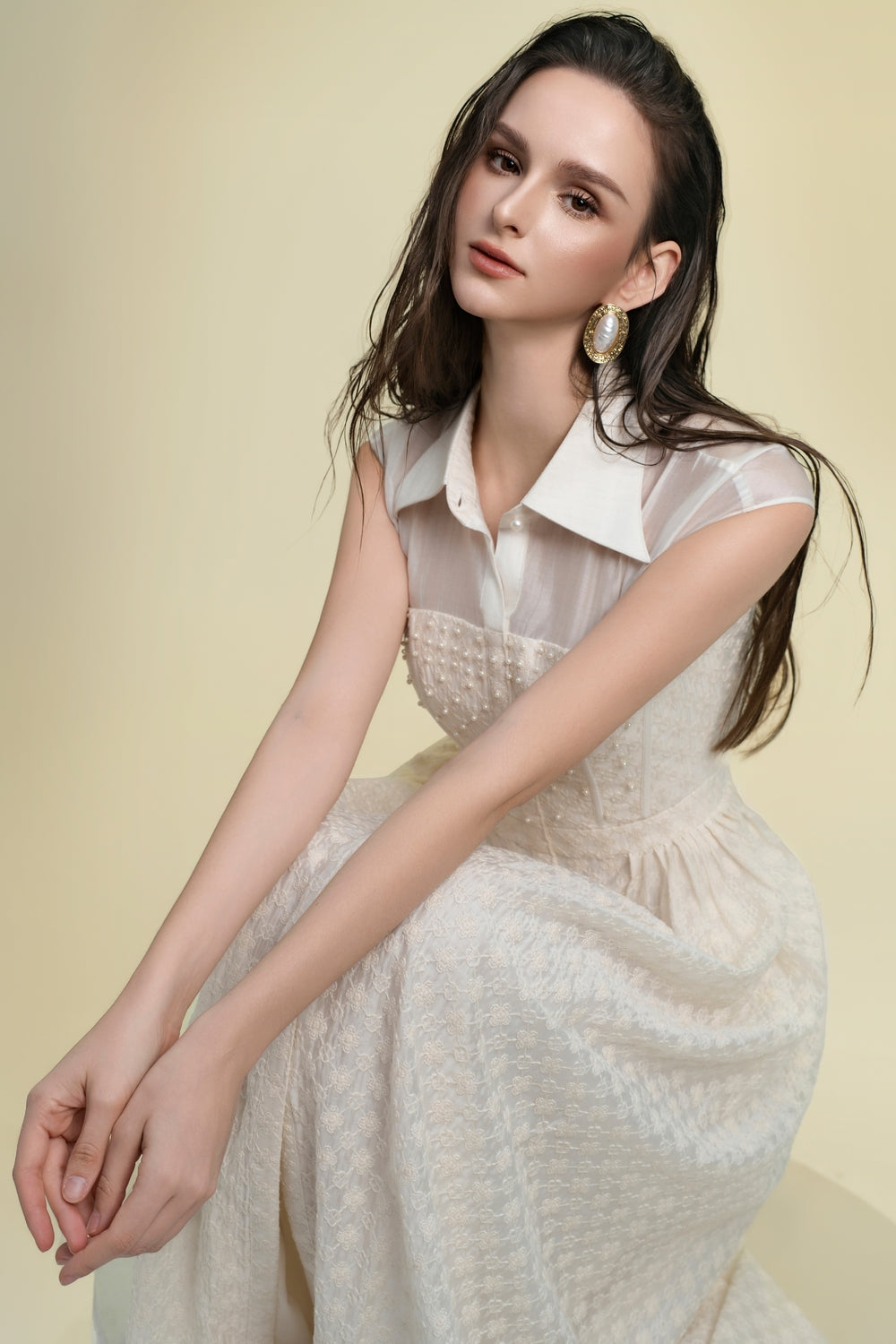 Women's Mariella A-Line Cap Sleeved Polyester Blend Maxi Dress S/M/L/XL/Customize Light Beige Mean Blvd Light Beige / Customize Women's Mariella A-Line Cap Sleeved Polyester Blend Maxi Dress S/M/L/XL/Customize Light Beige Mean Blvd Light Beige / Customize