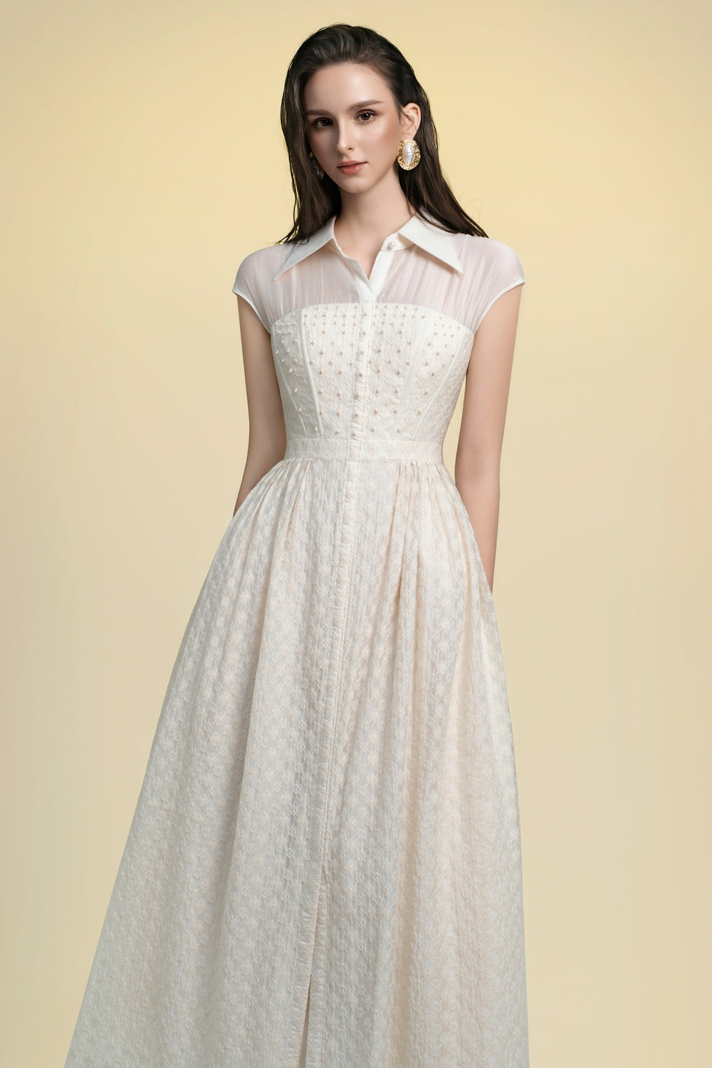 Women's Mariella A-Line Cap Sleeved Polyester Blend Maxi Dress S/M/L/XL/Customize Light Beige Mean Blvd Light Beige / Customize Women's Mariella A-Line Cap Sleeved Polyester Blend Maxi Dress S/M/L/XL/Customize Light Beige Mean Blvd Light Beige / Customize