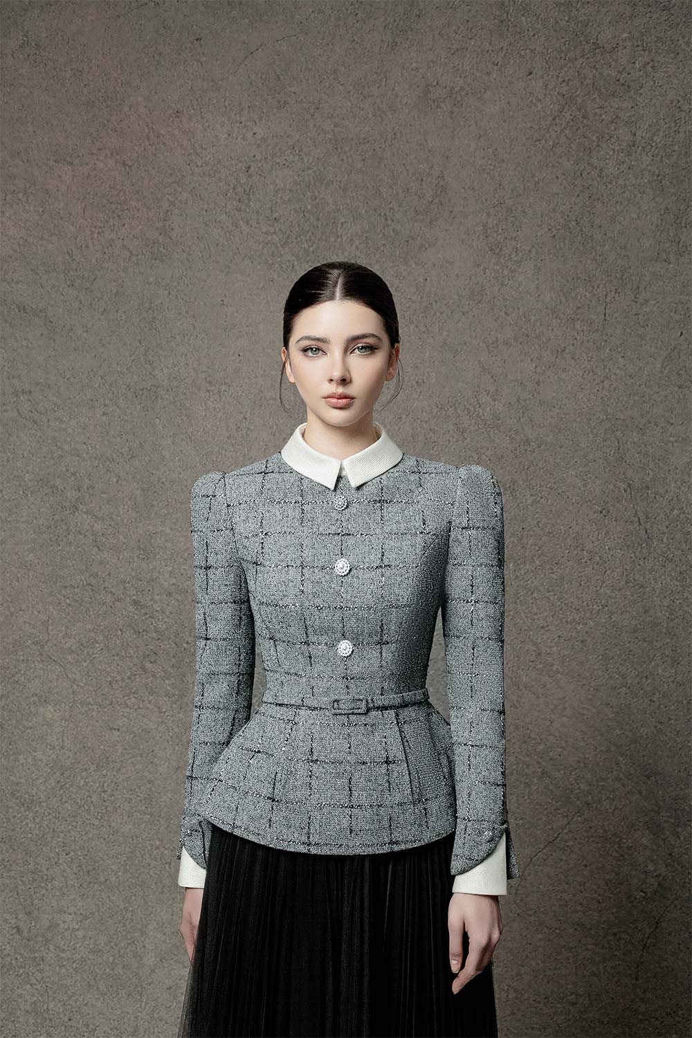 Marin Peplum Long Sleeved Tweed Top