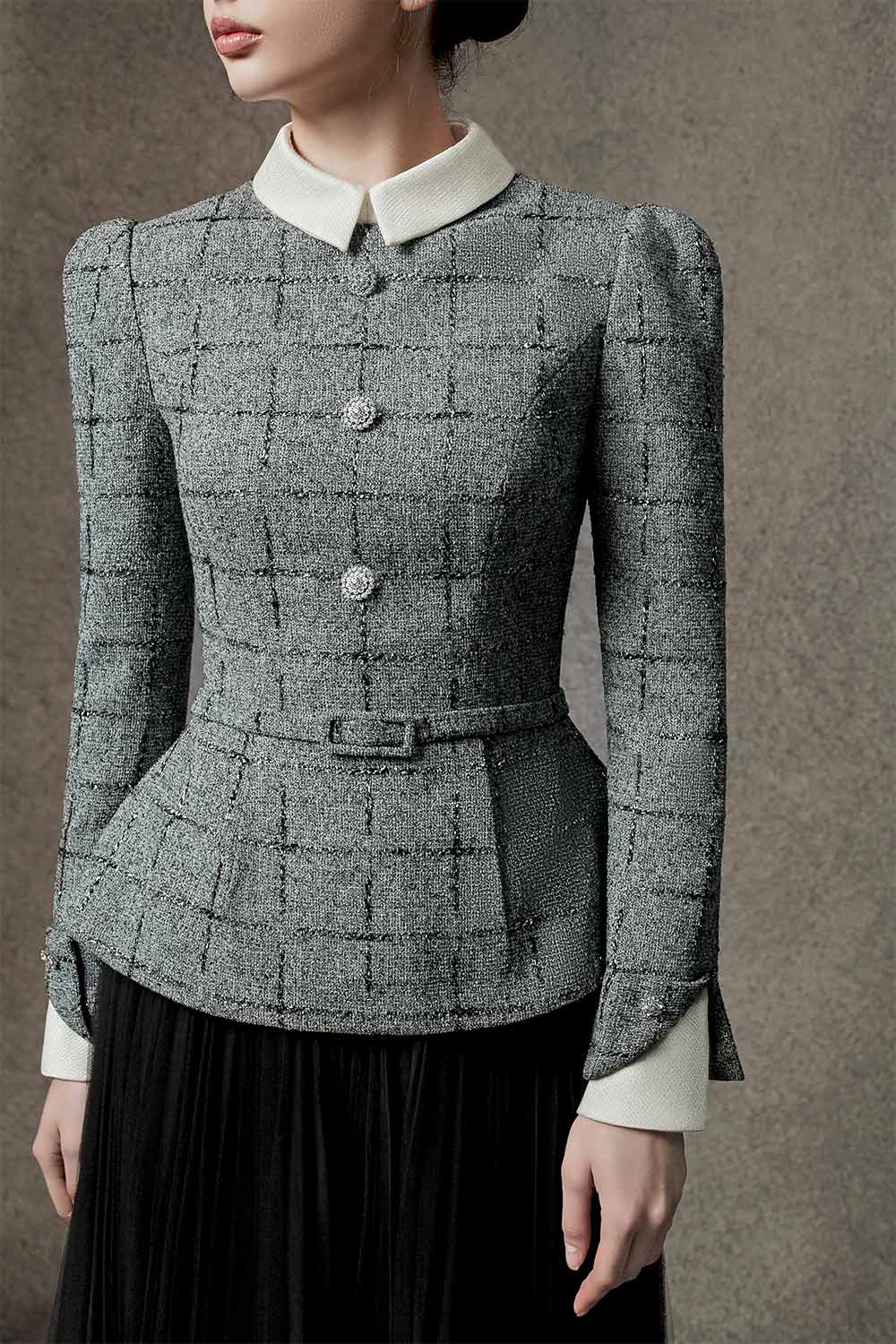 Marin Peplum Long Sleeved Tweed Top