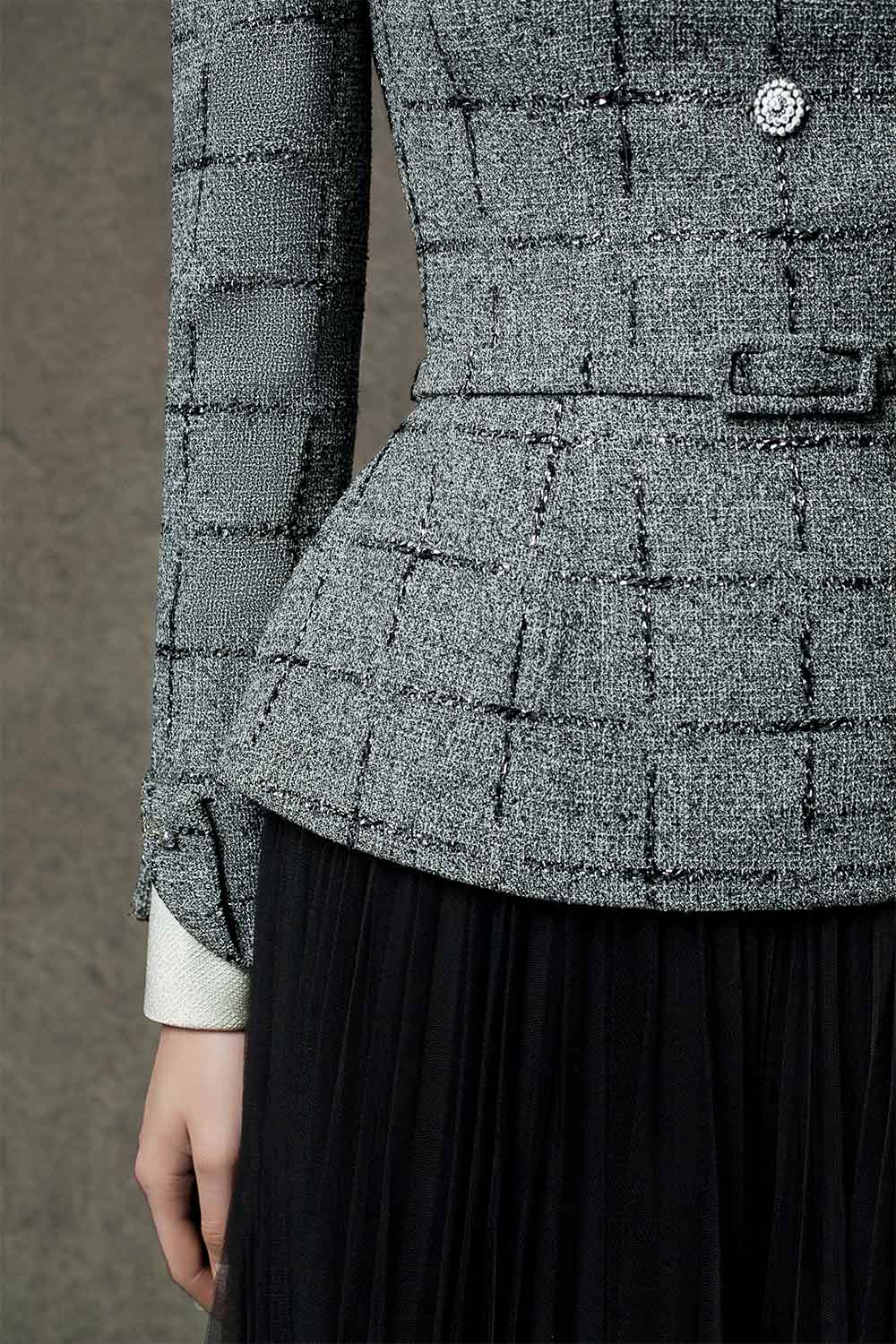 Marin Peplum Long Sleeved Tweed Top