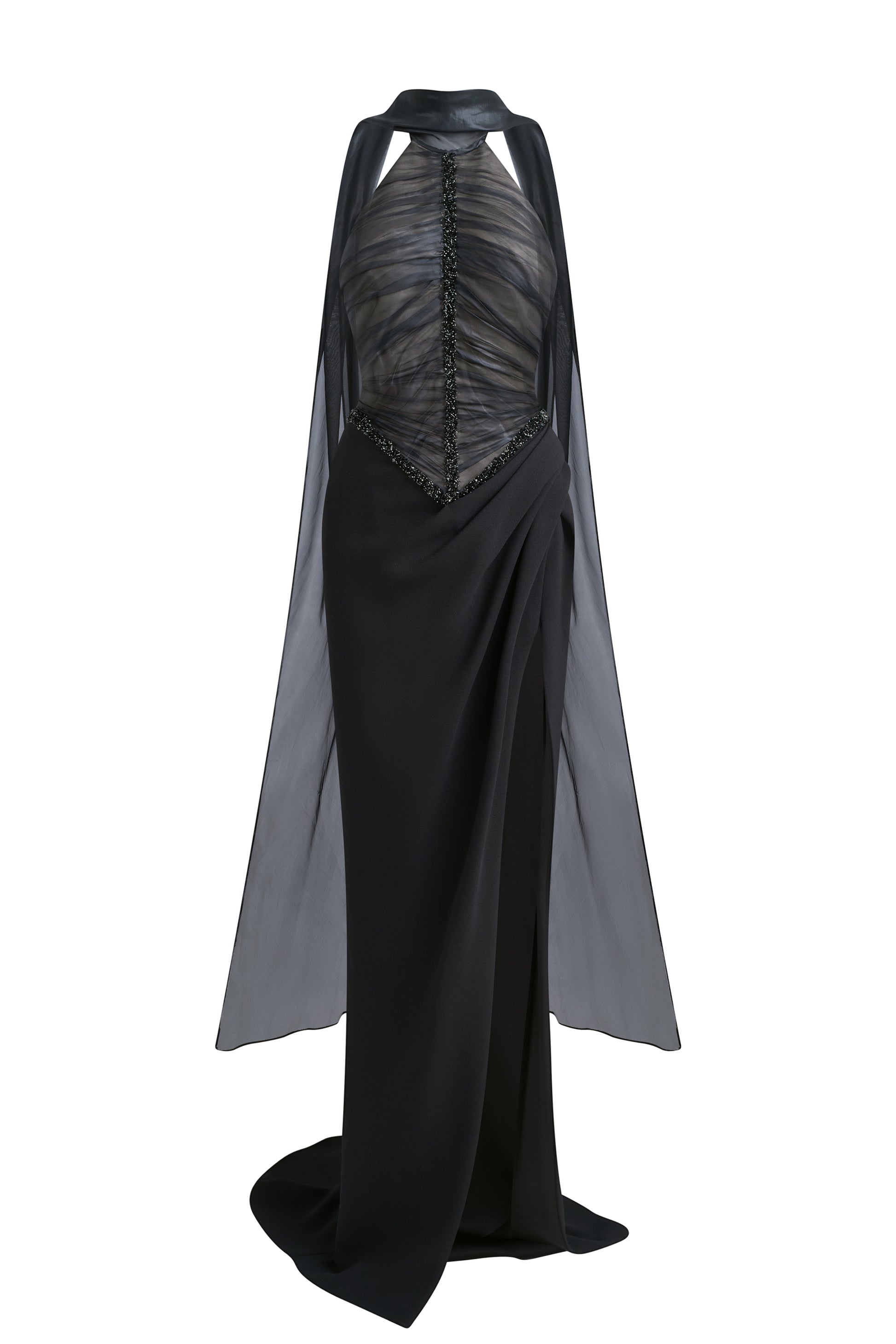 black maxi dress neck scarf Juliet Slinky Maxi Dress With Scarf / Black | MESHKI