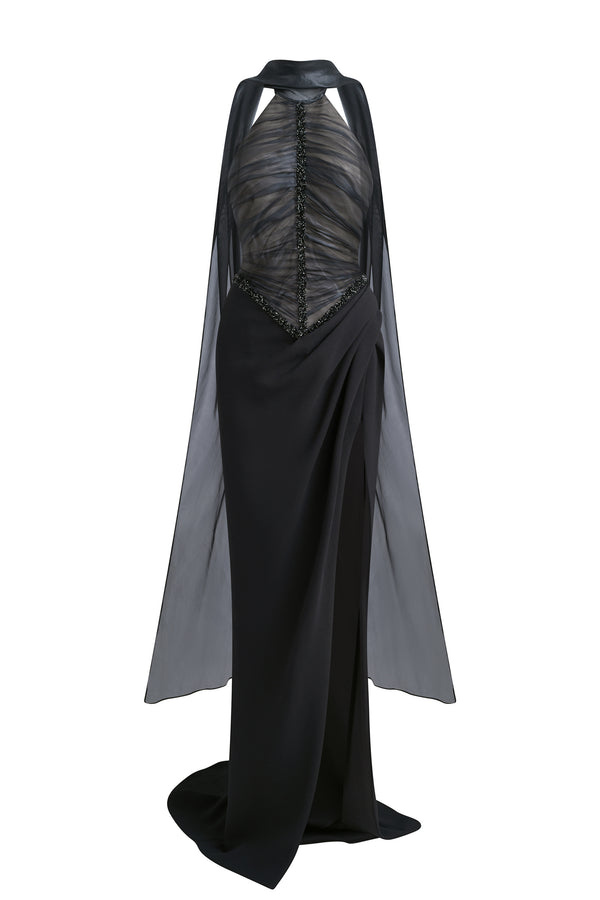 Marleigh Scarf Neck Rhinestone Maxi Dress - MEAN BLVD